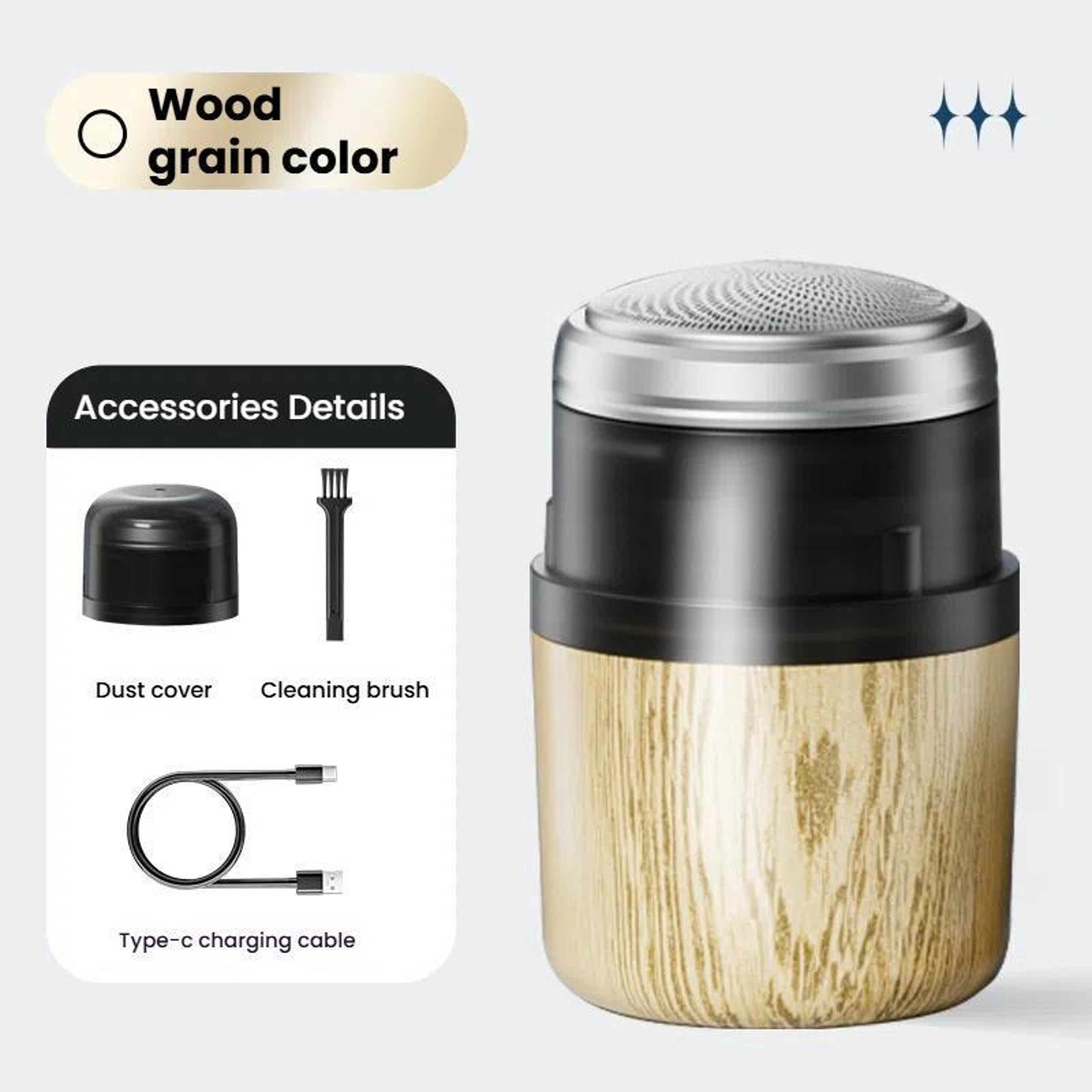 Wood Grain Electric Shaver For Men Rechargeable Rotary Razor With Stainless Steel Blades 8