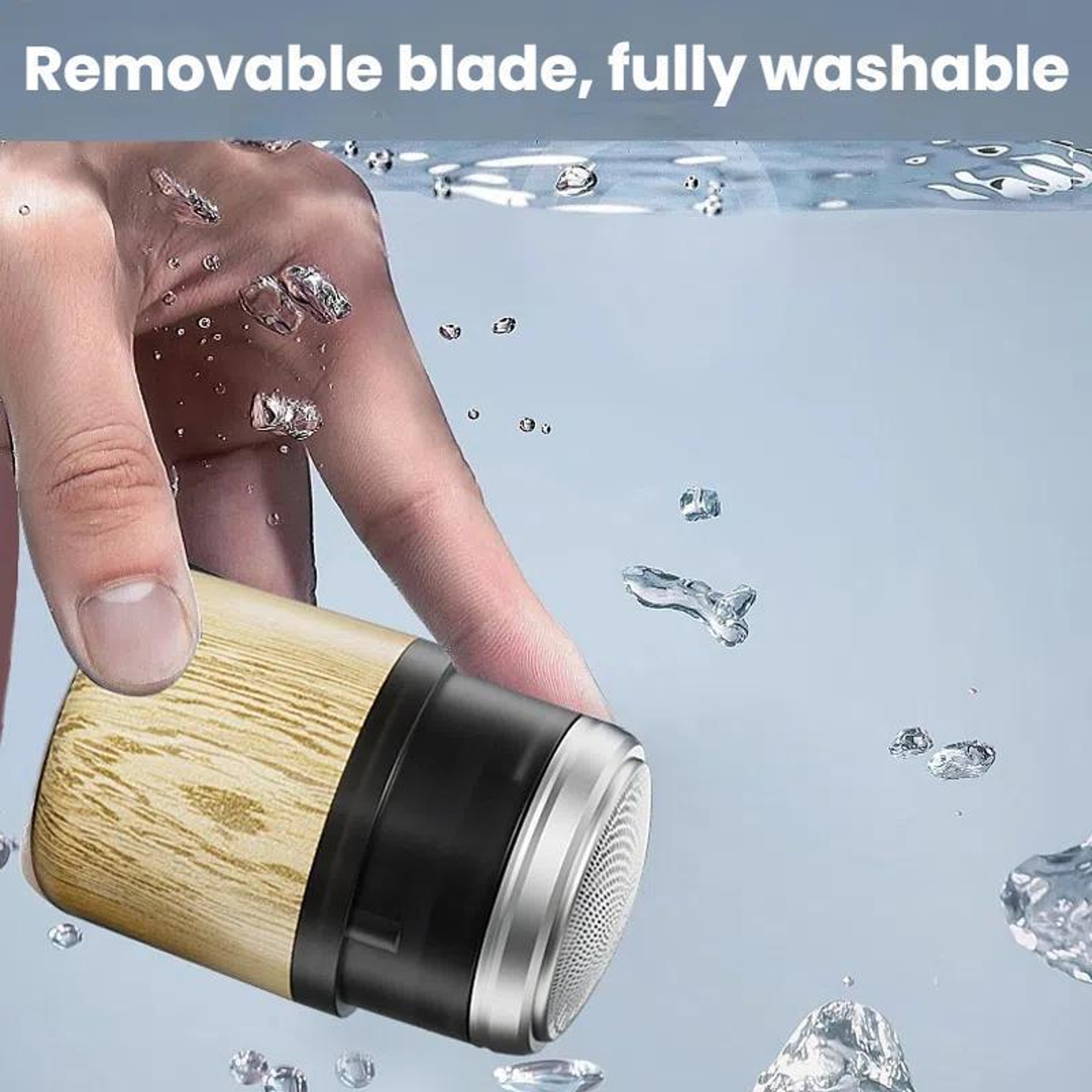 Wood Grain Electric Shaver For Men Rechargeable Rotary Razor With Stainless Steel Blades 5