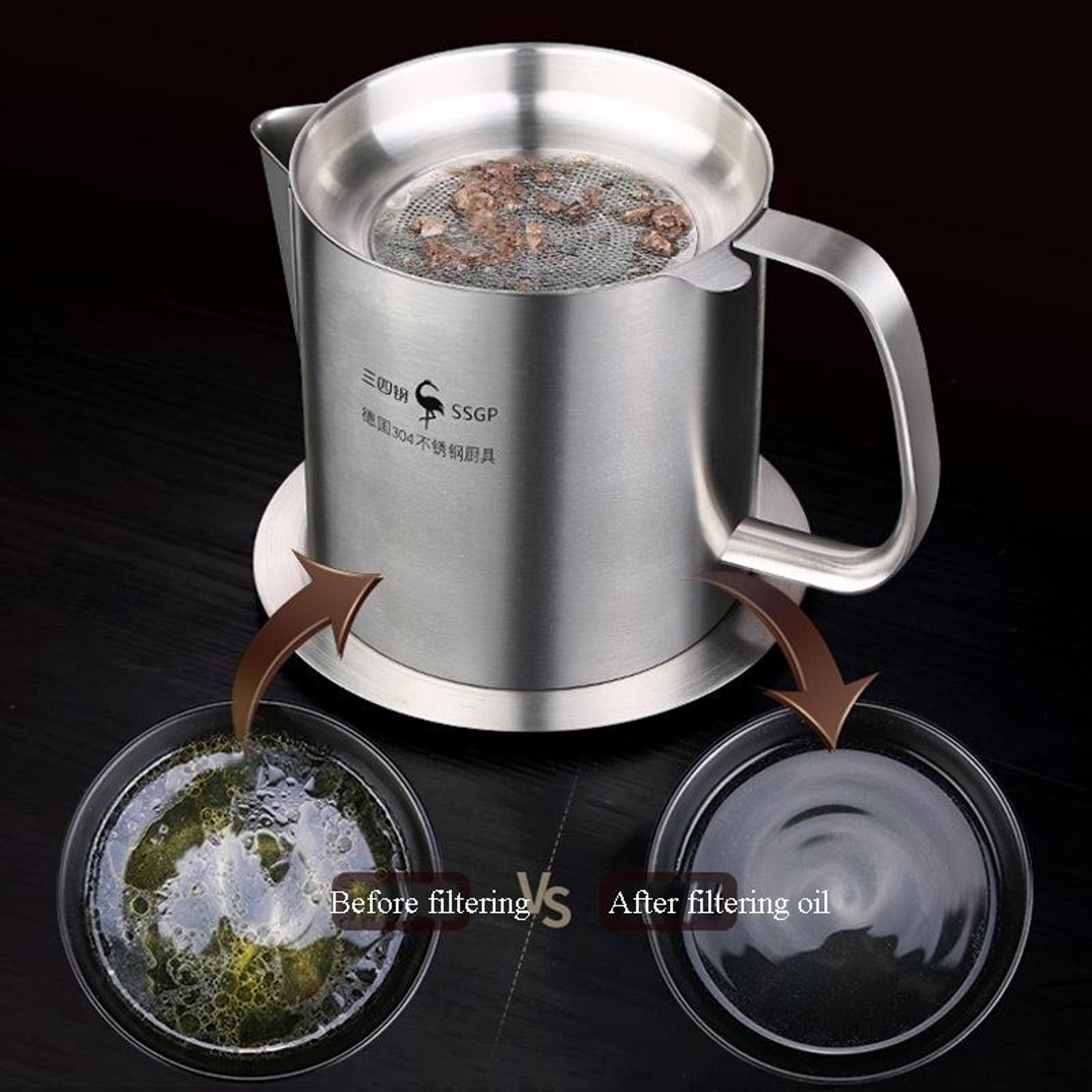 Stainless Steel Oil Filter Pot, Grease Separator & Oil Strainer Storage Container – view 4