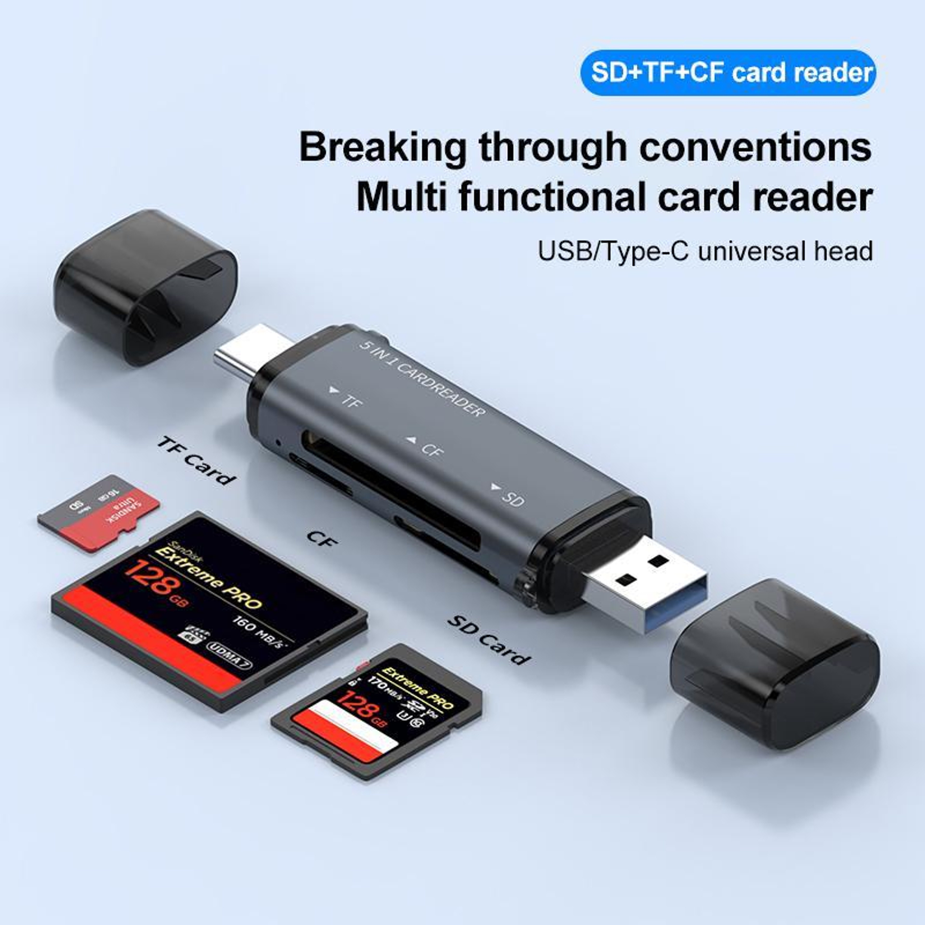 USB C 5 In 1 Card Reader Fast Multi Memory Adapter For Phone Tablet Laptop 1