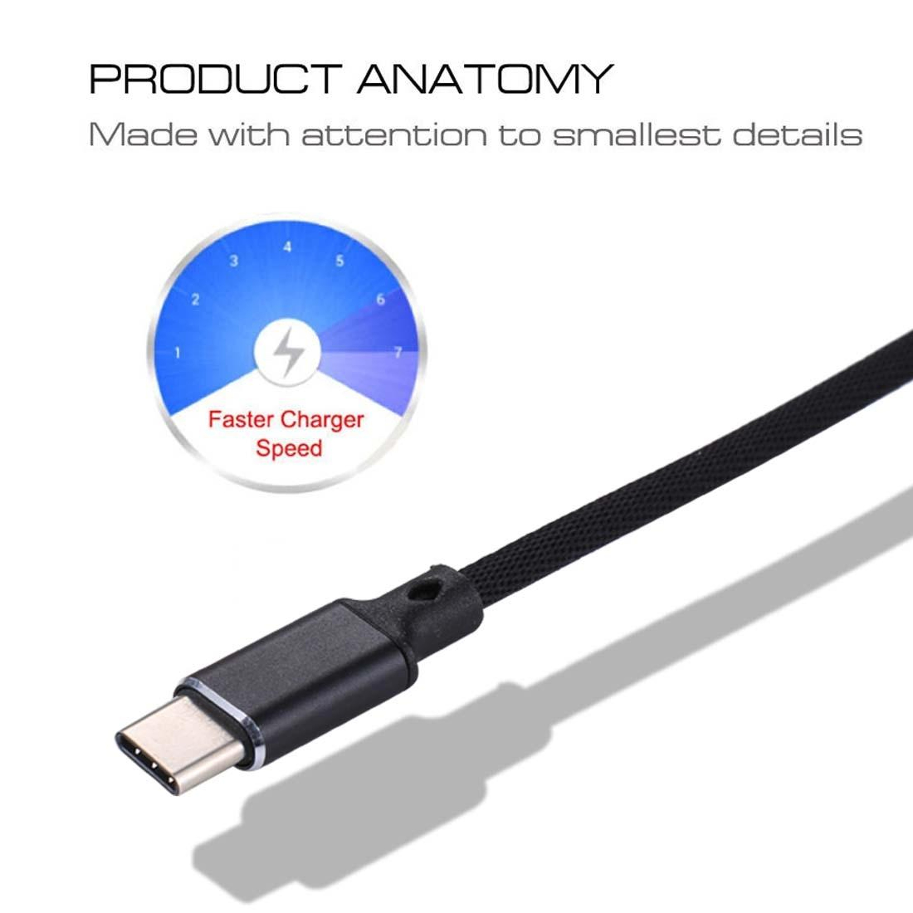 1m USB C Charging Cable Nylon Braided Fast Charging Type C Data Sync Cord 4