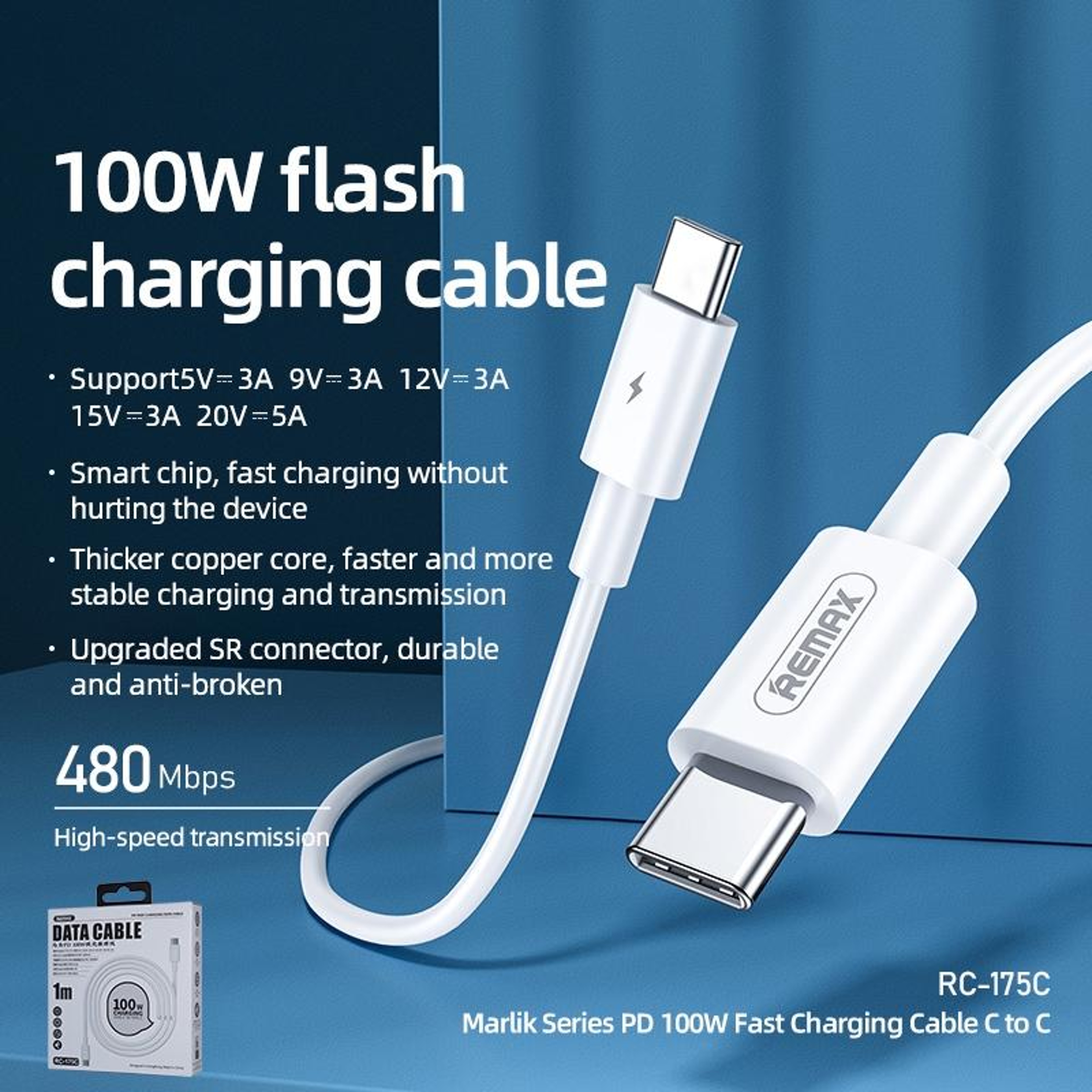 100W USB C Fast Charging Cable PD Type C Data Sync Cord 3