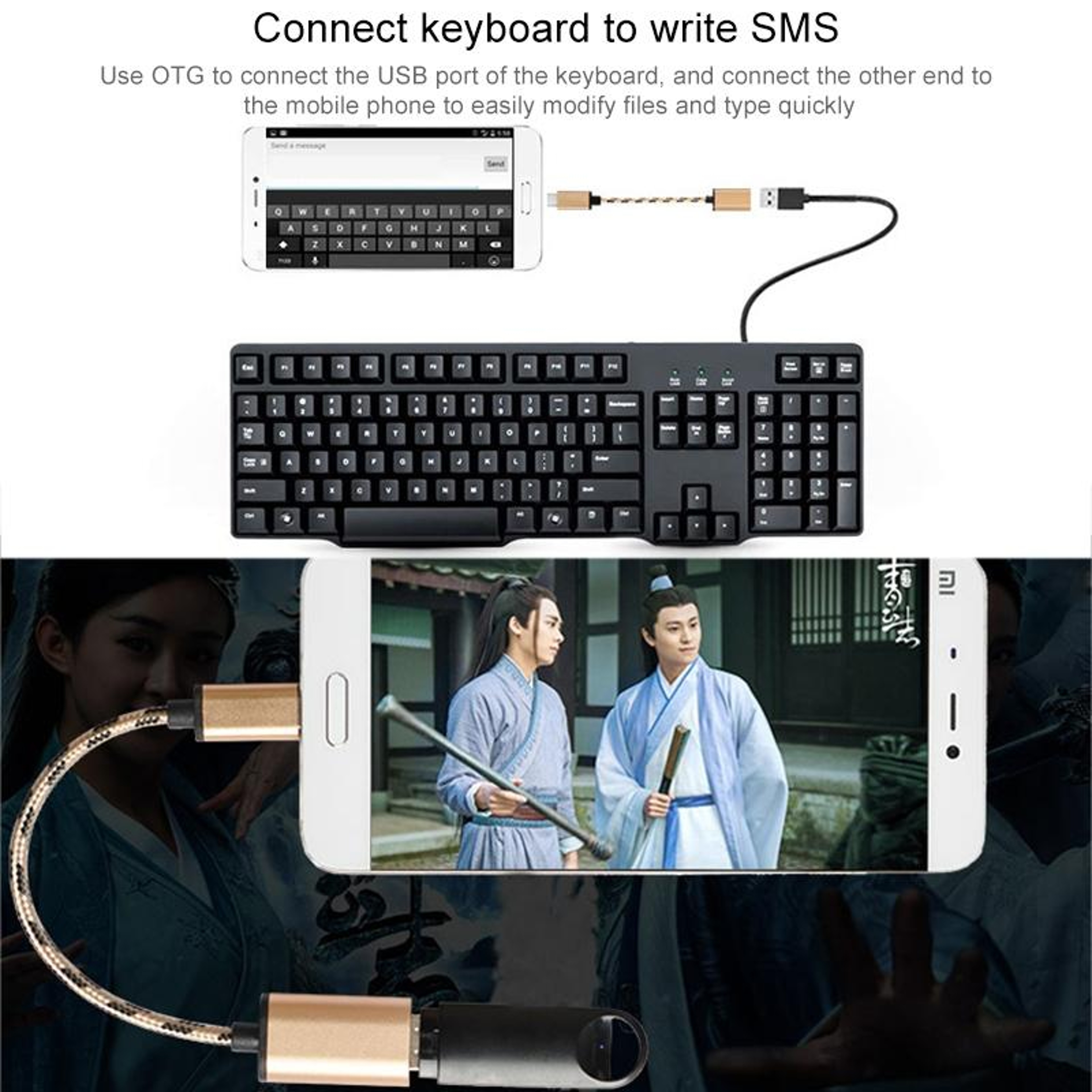 Compact USB C To USB Adapter Cable 15cm Woven Durable Type C Male To USB Female Converter 5
