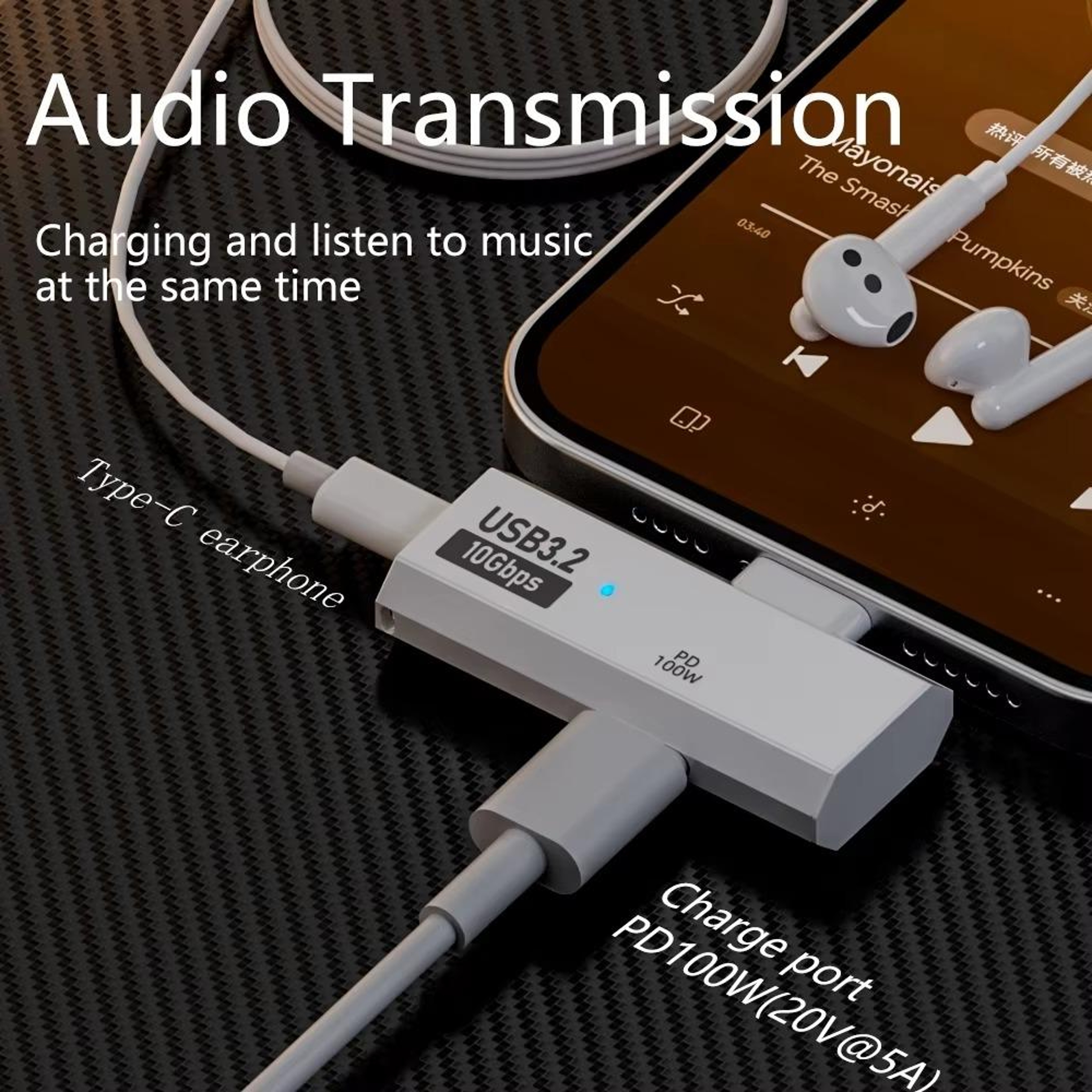 USB C Splitter Adapter OTG PD 100W Dual USB C Charging Hub 7