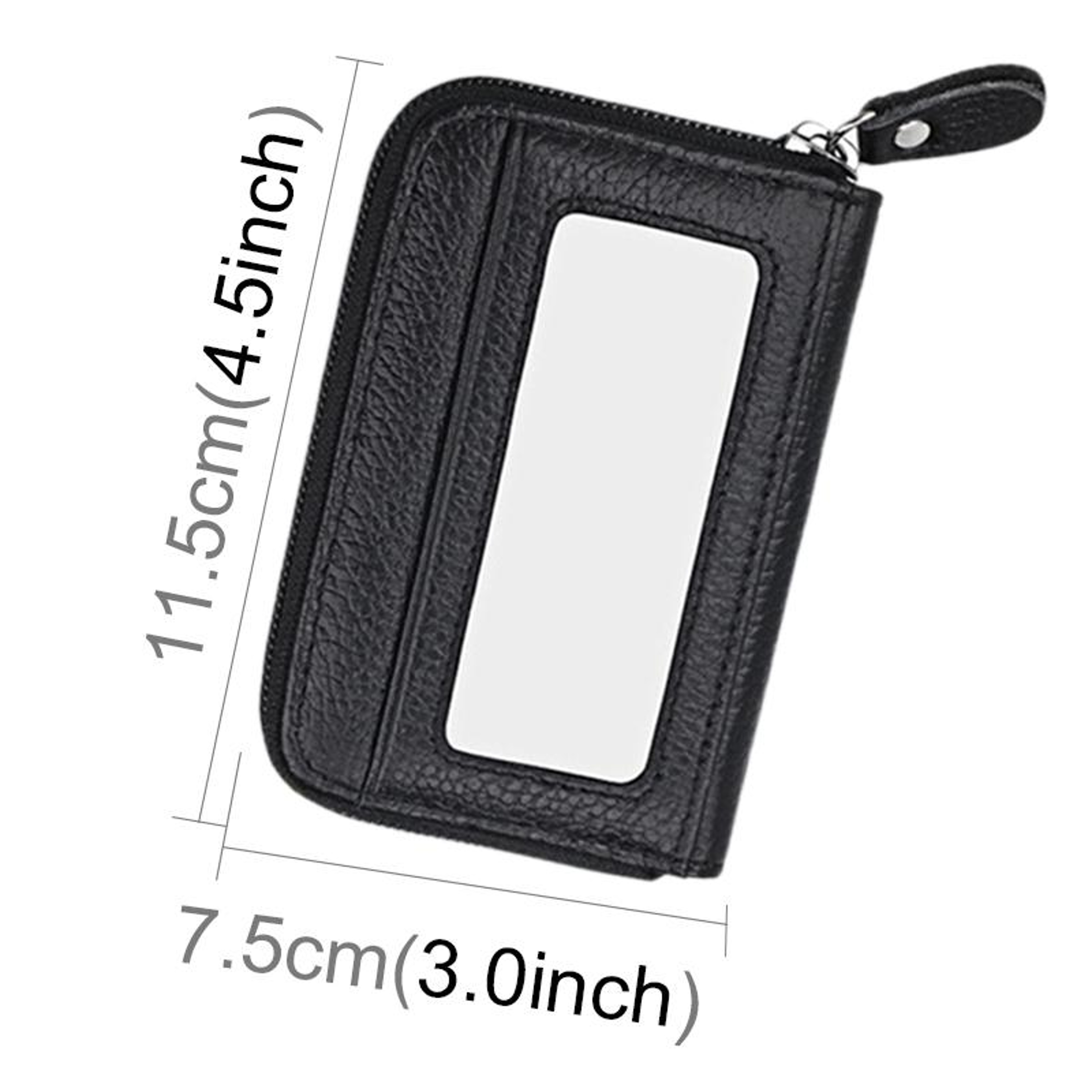 RFID Blocking Leather Card Holder Wallet Slim Zipper Cowhide Organizer With 12 Slots 3