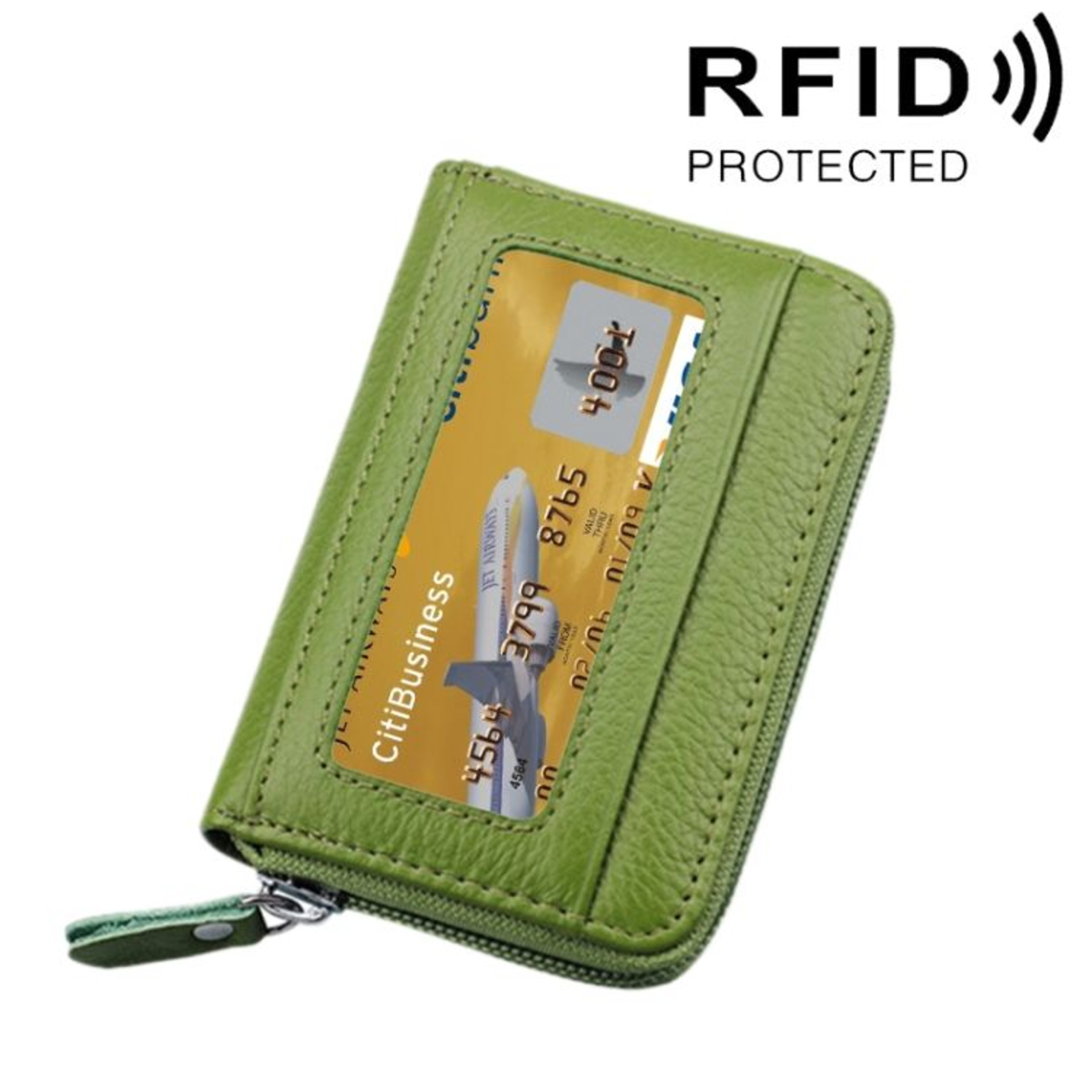 RFID Blocking Leather Card Holder Wallet Slim Zipper Cowhide Organizer With 12 Slots 13