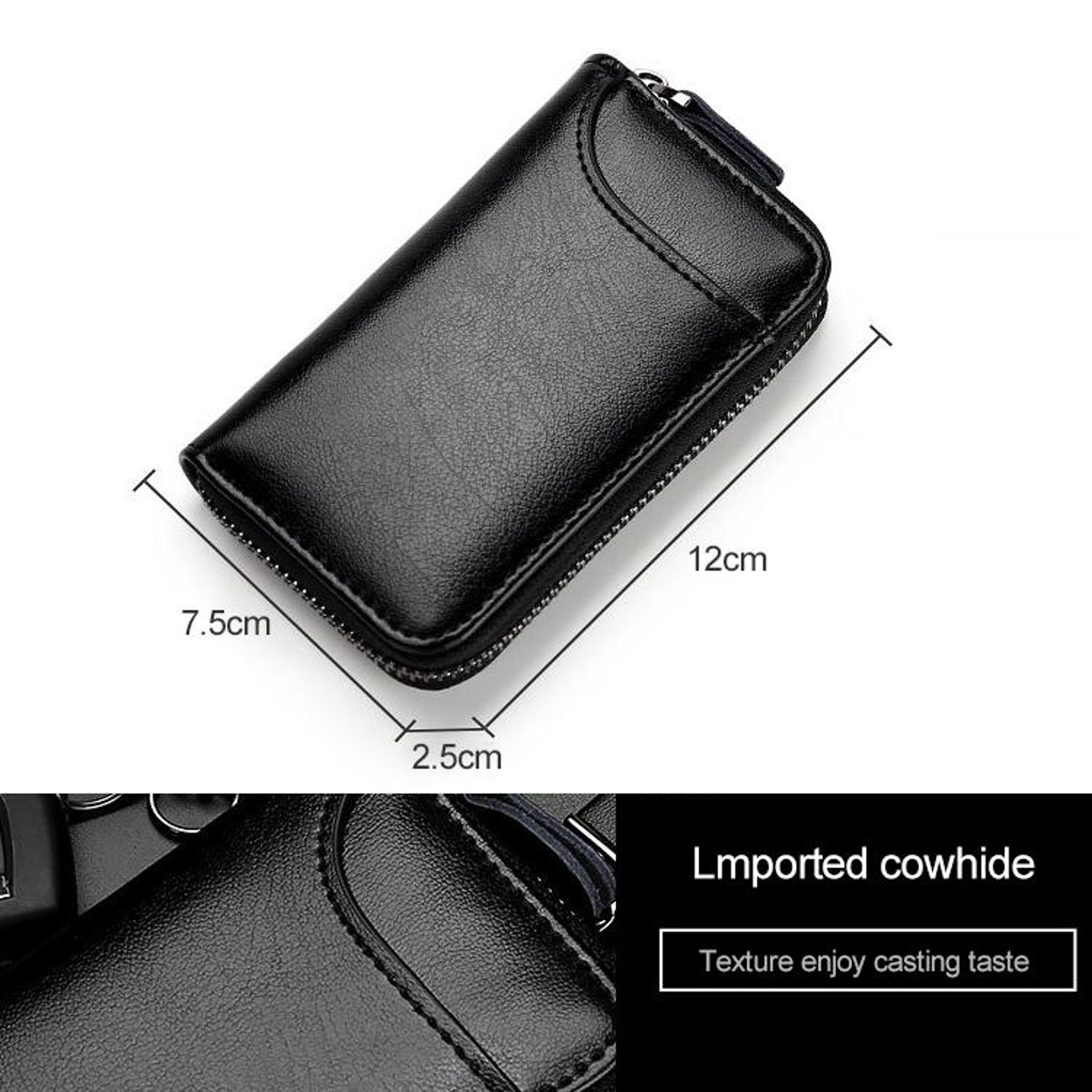 Large Capacity Leather Key Organizer Wallet Zipper Key Holder Case 2