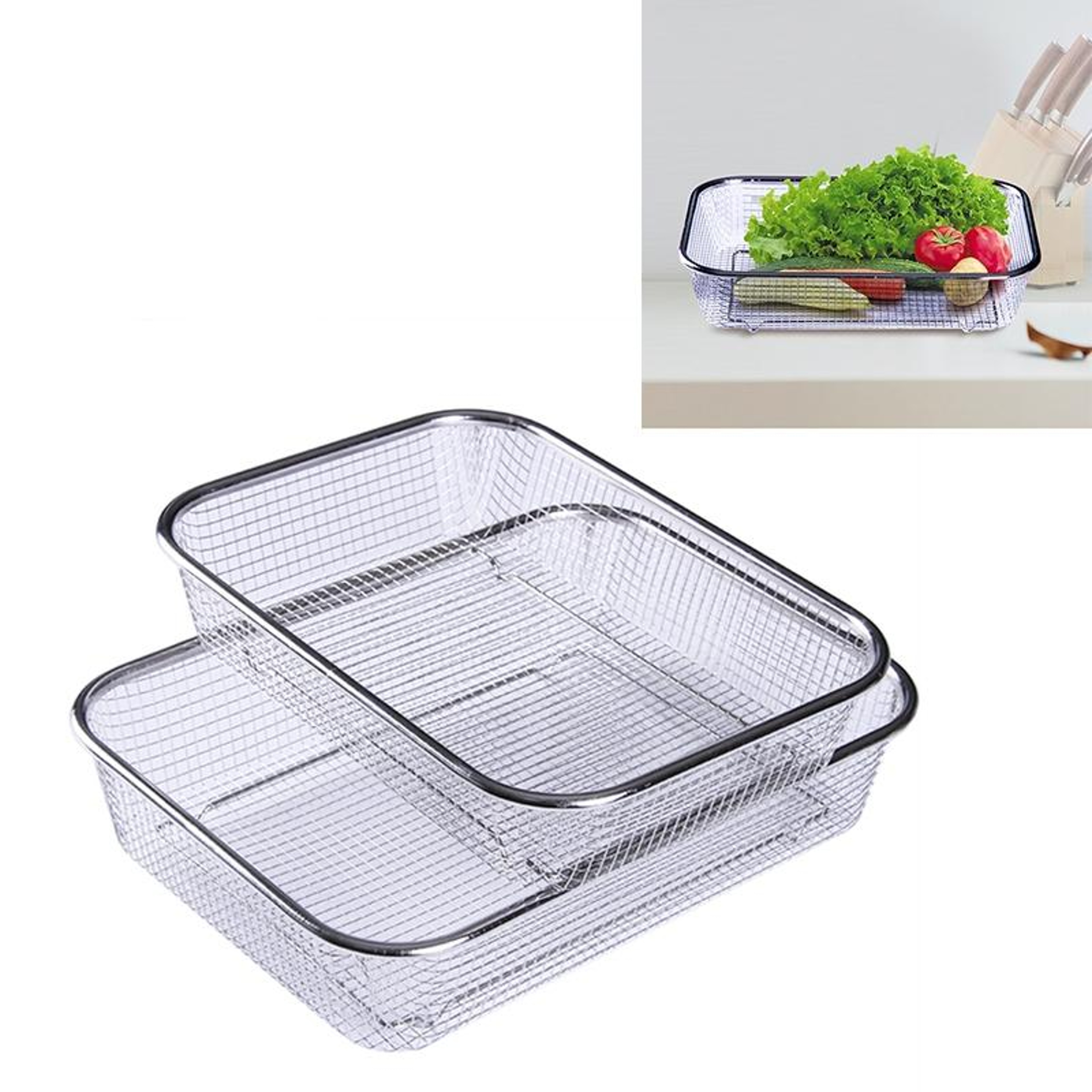 Stainless Steel Fruit and Vegetable Washing and Draining Basket Rectangular Kitchen Storage Colander – view 5