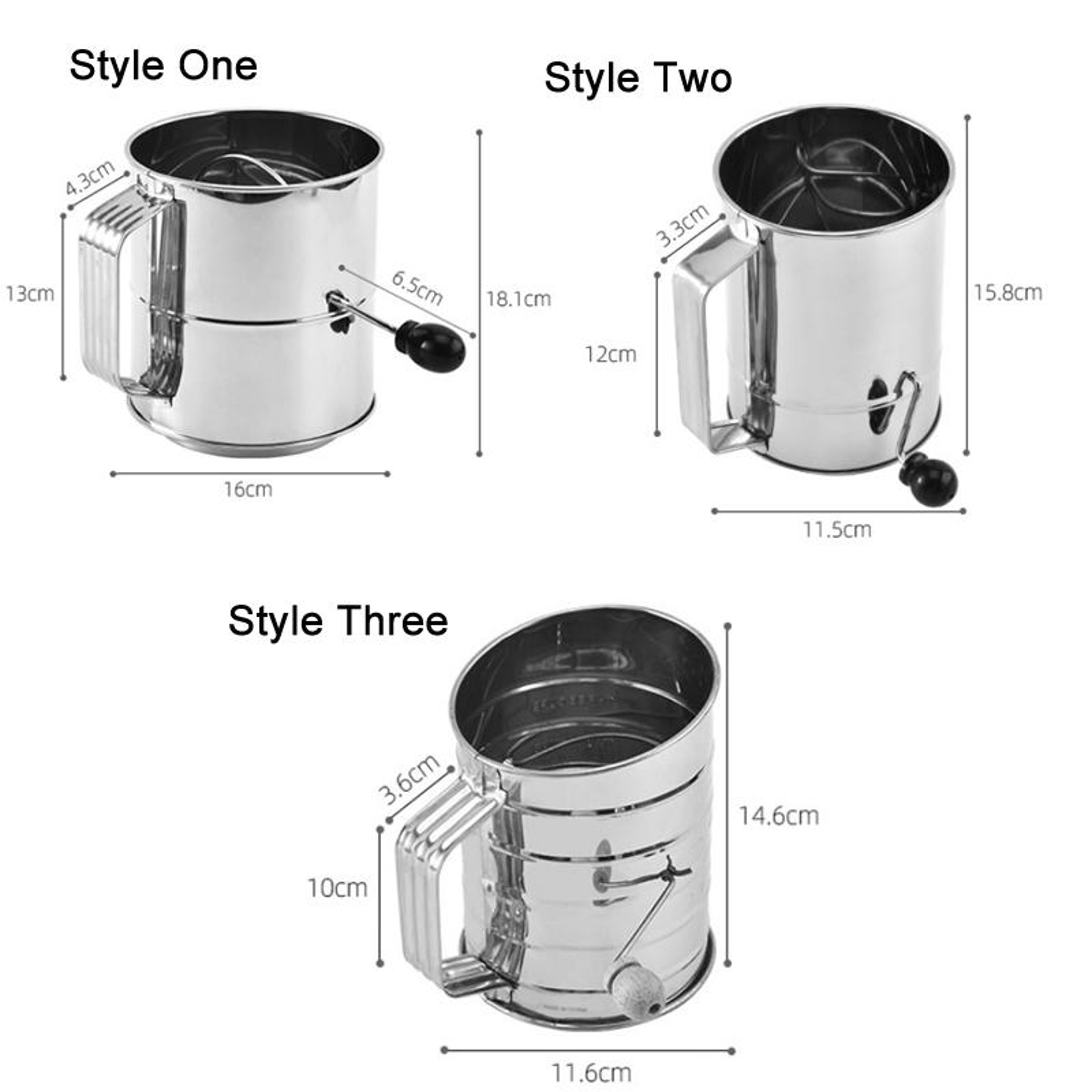 Hand Crank Stainless Steel Flour Sifter – Rotating Flour Sieve for Baking, Matcha & Cocoa Powder – view 3