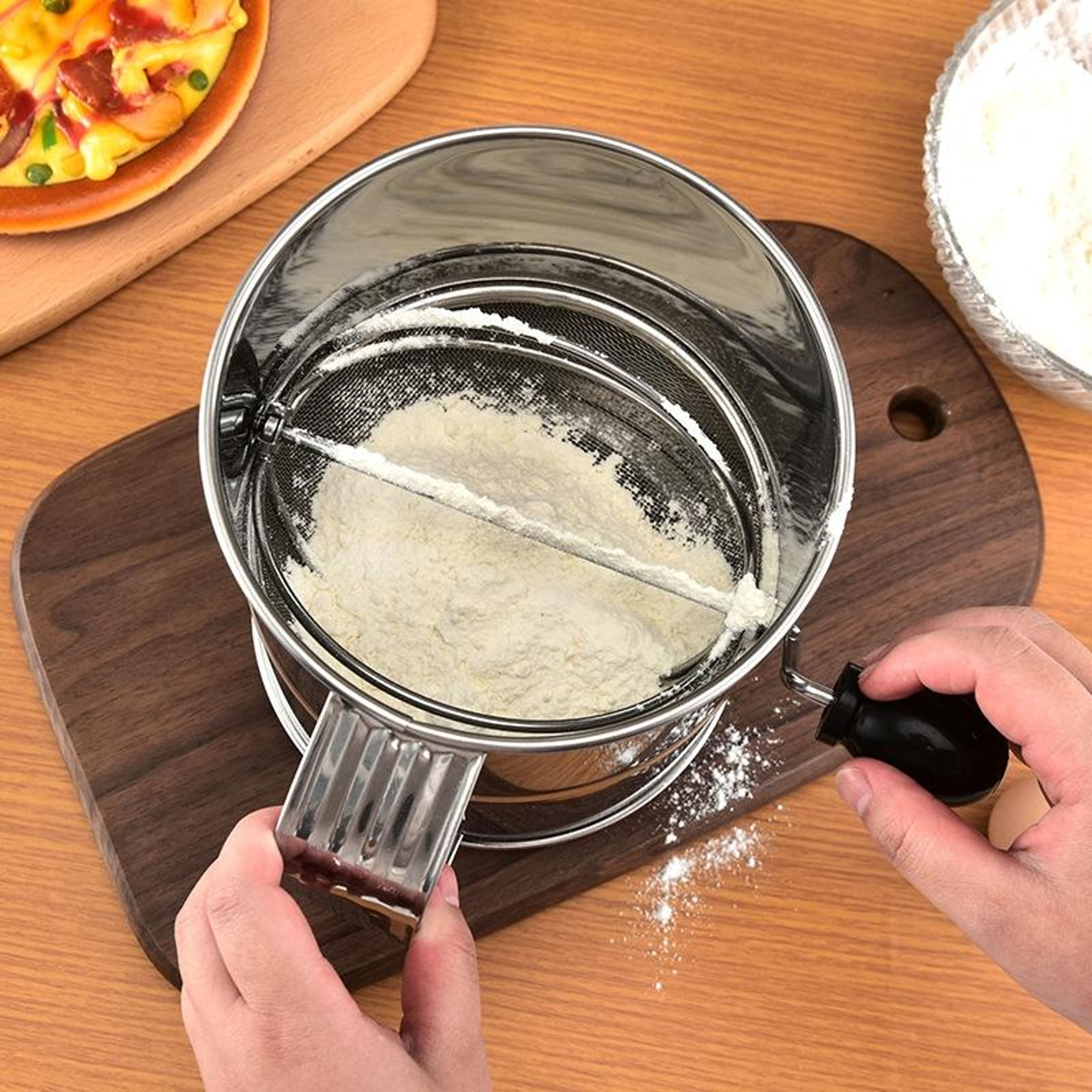 Hand Crank Stainless Steel Flour Sifter – Rotating Flour Sieve for Baking, Matcha & Cocoa Powder – view 5