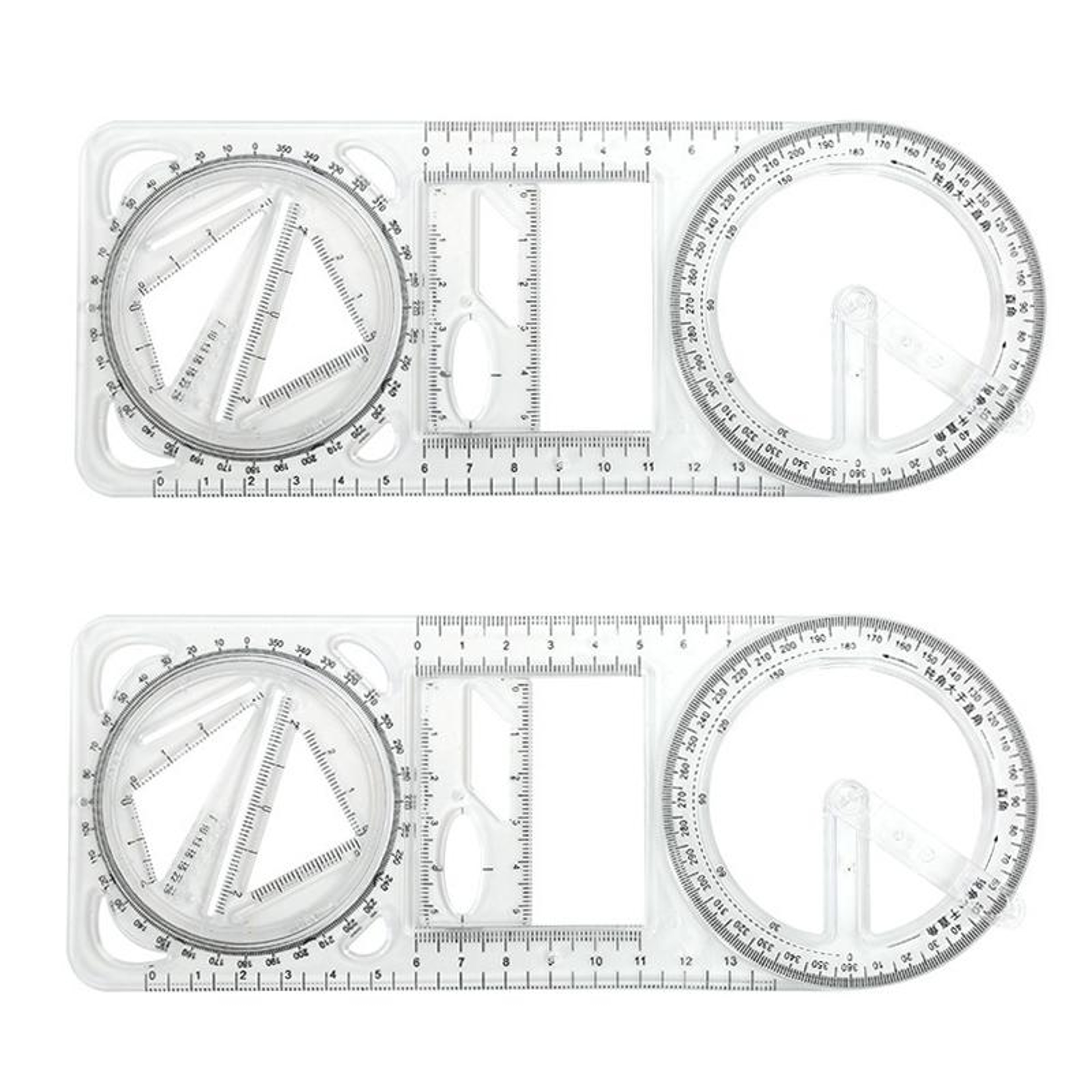 2PCS Multifunctional Drawing Ruler Set with Rotating Protractor and Geometric Drawing Templates – view 1