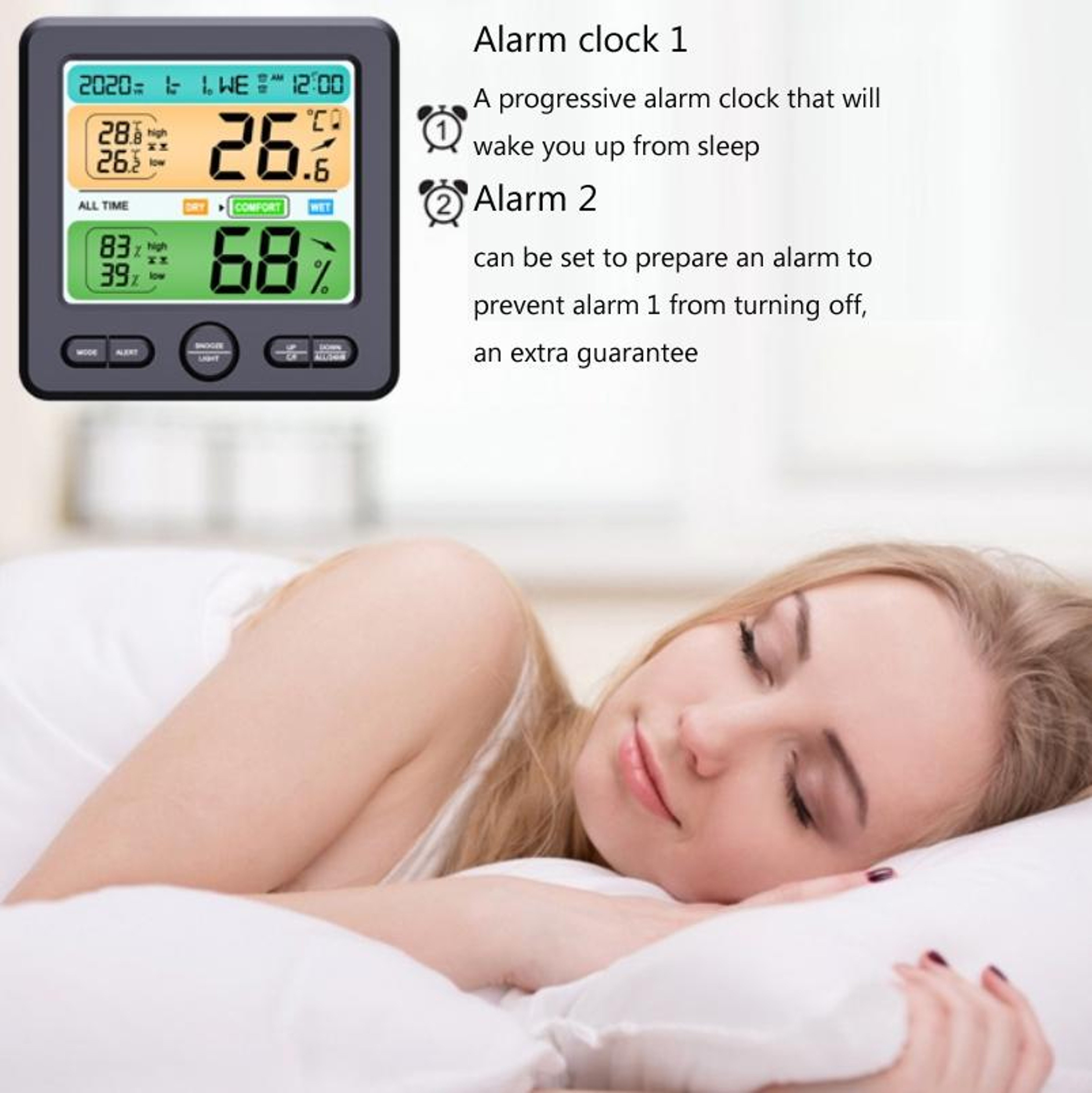Digital Thermometer Hygrometer With Large Color Display  Alarm Clock 5