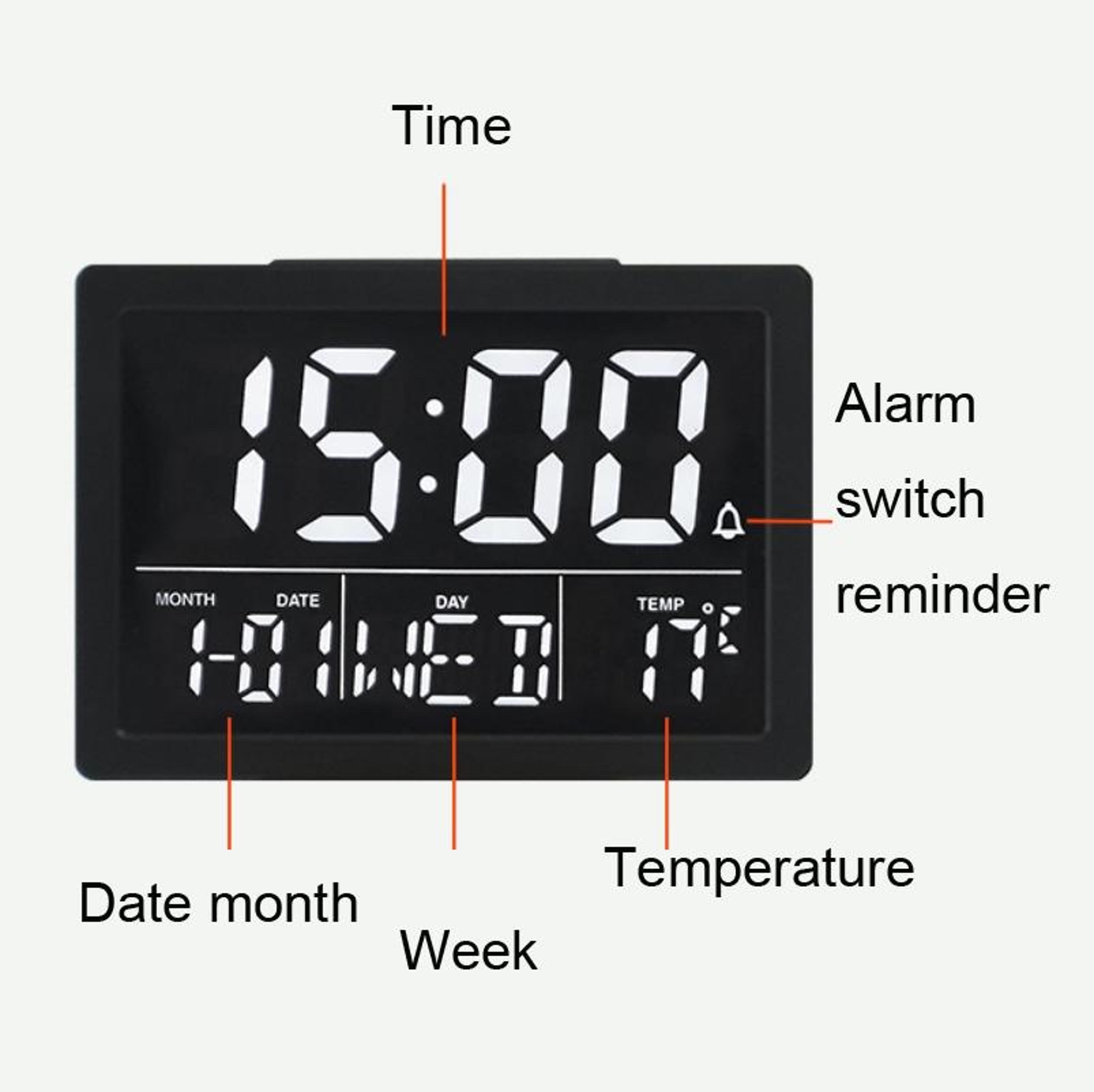 Smart LED Alarm Clock With Large Display Temperature Monitor  Snooze For Bedroom 2