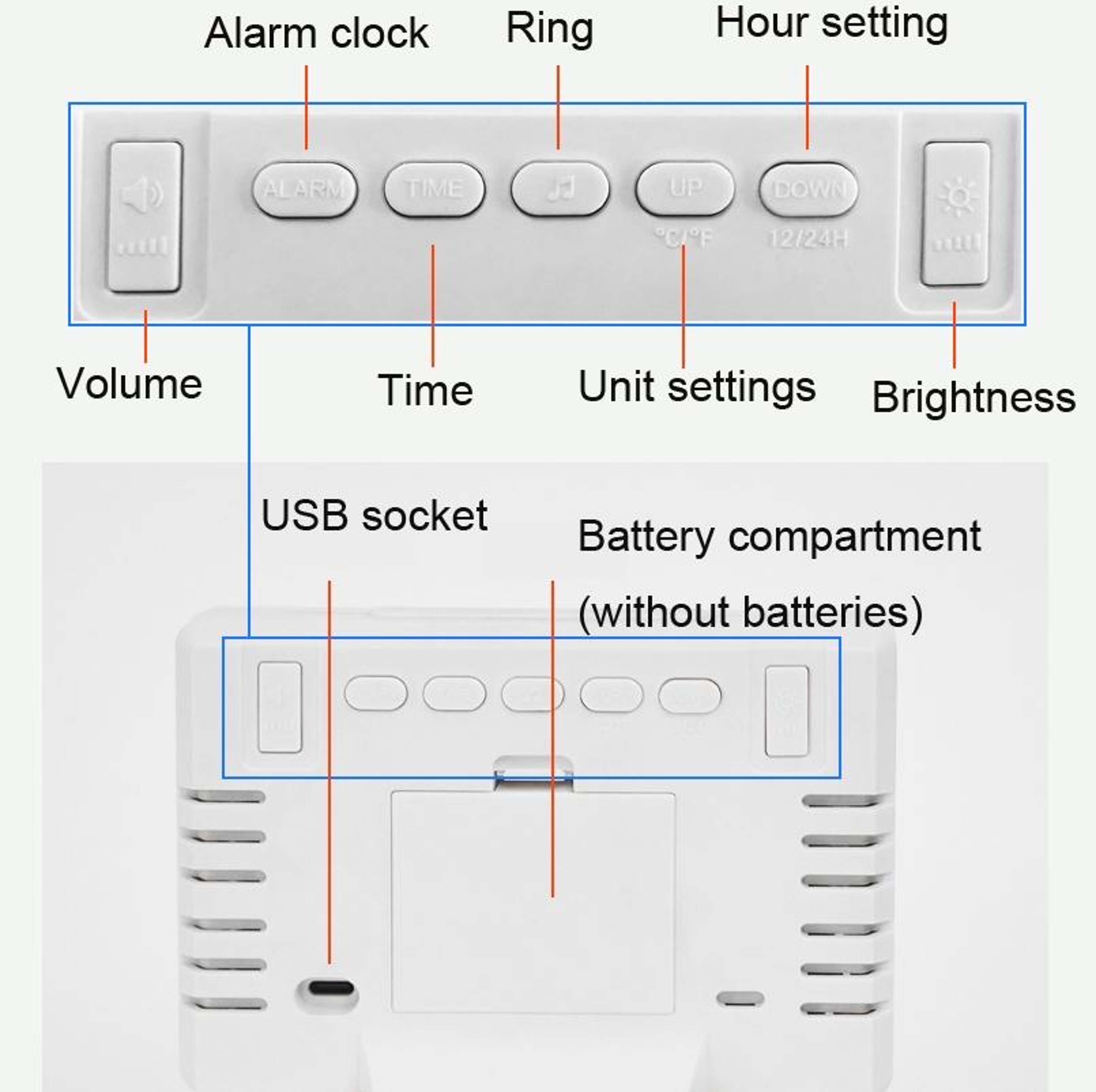 Smart LED Alarm Clock With Large Display Temperature Monitor  Snooze For Bedroom 3