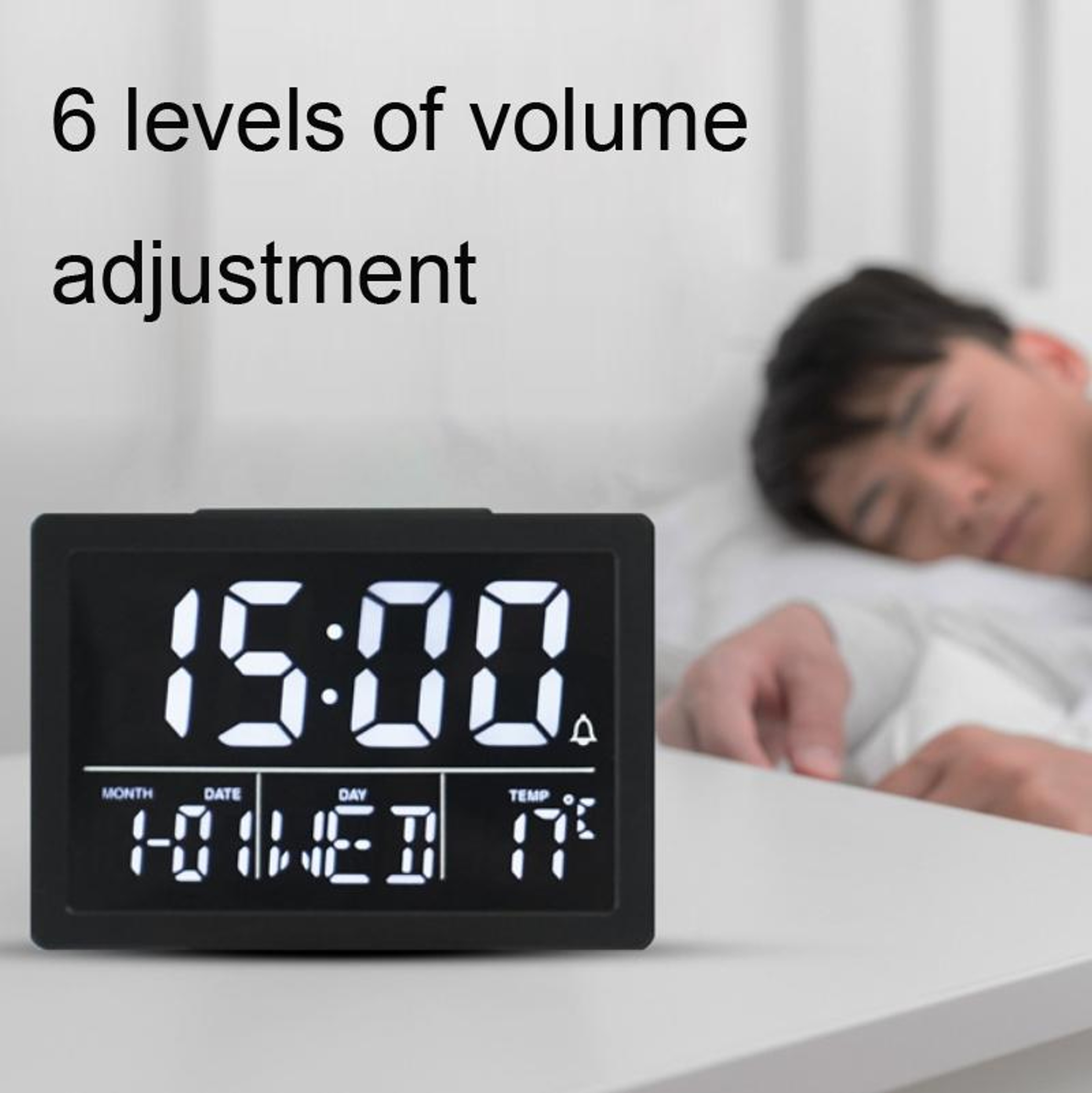 Smart LED Alarm Clock With Large Display Temperature Monitor  Snooze For Bedroom 4