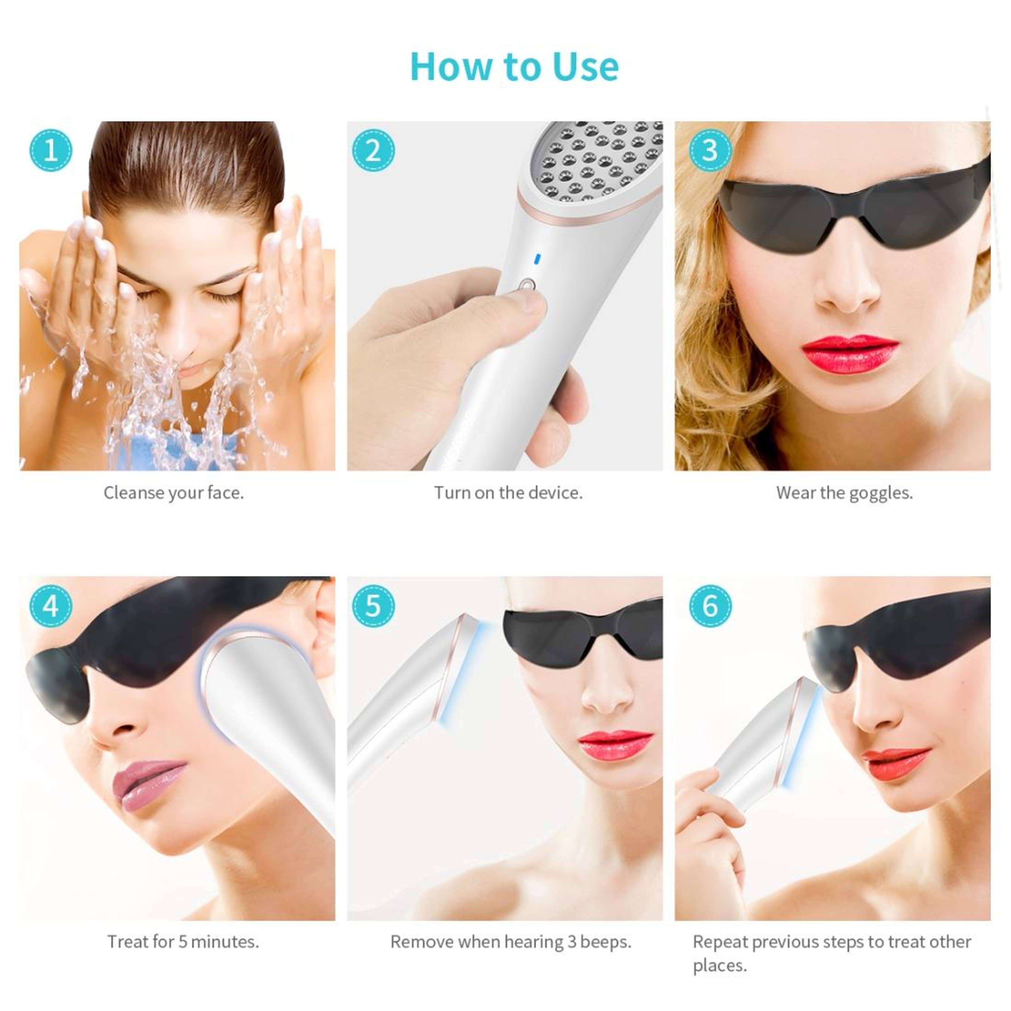 LED Acne Treatment Device With Blue  Red Light Therapy Rechargeable Wand 5