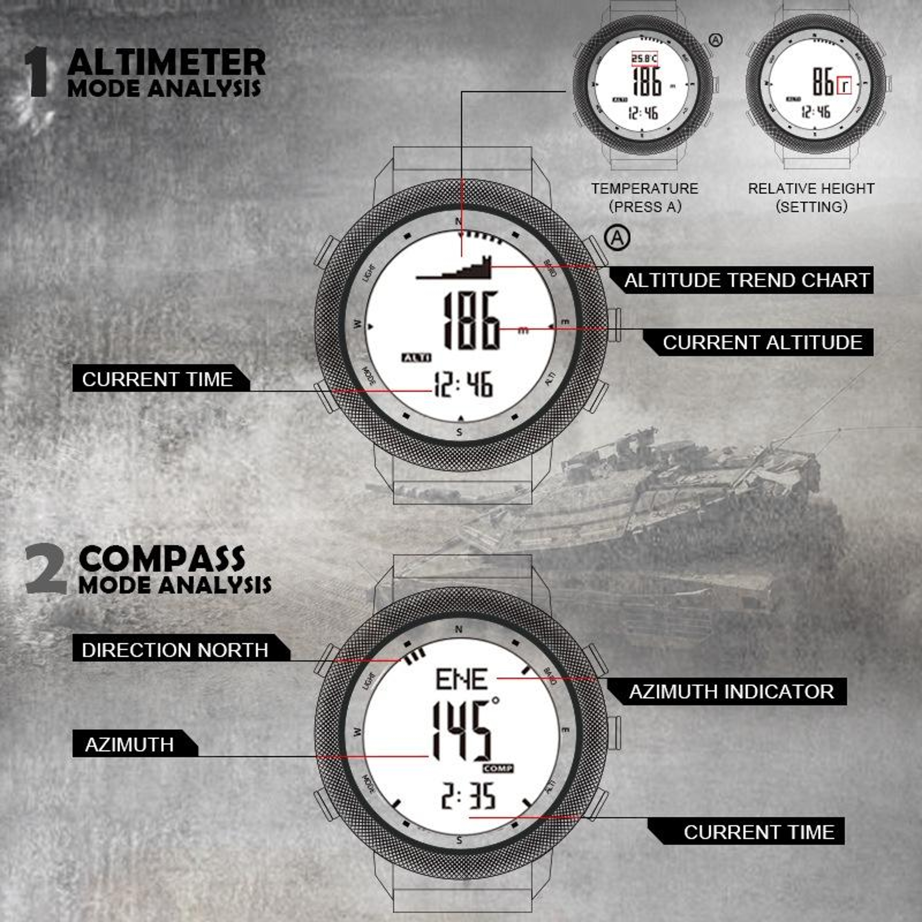 Outdoor Digital Sports Watch with Altimeter Compass & Weather Forecast – view 4