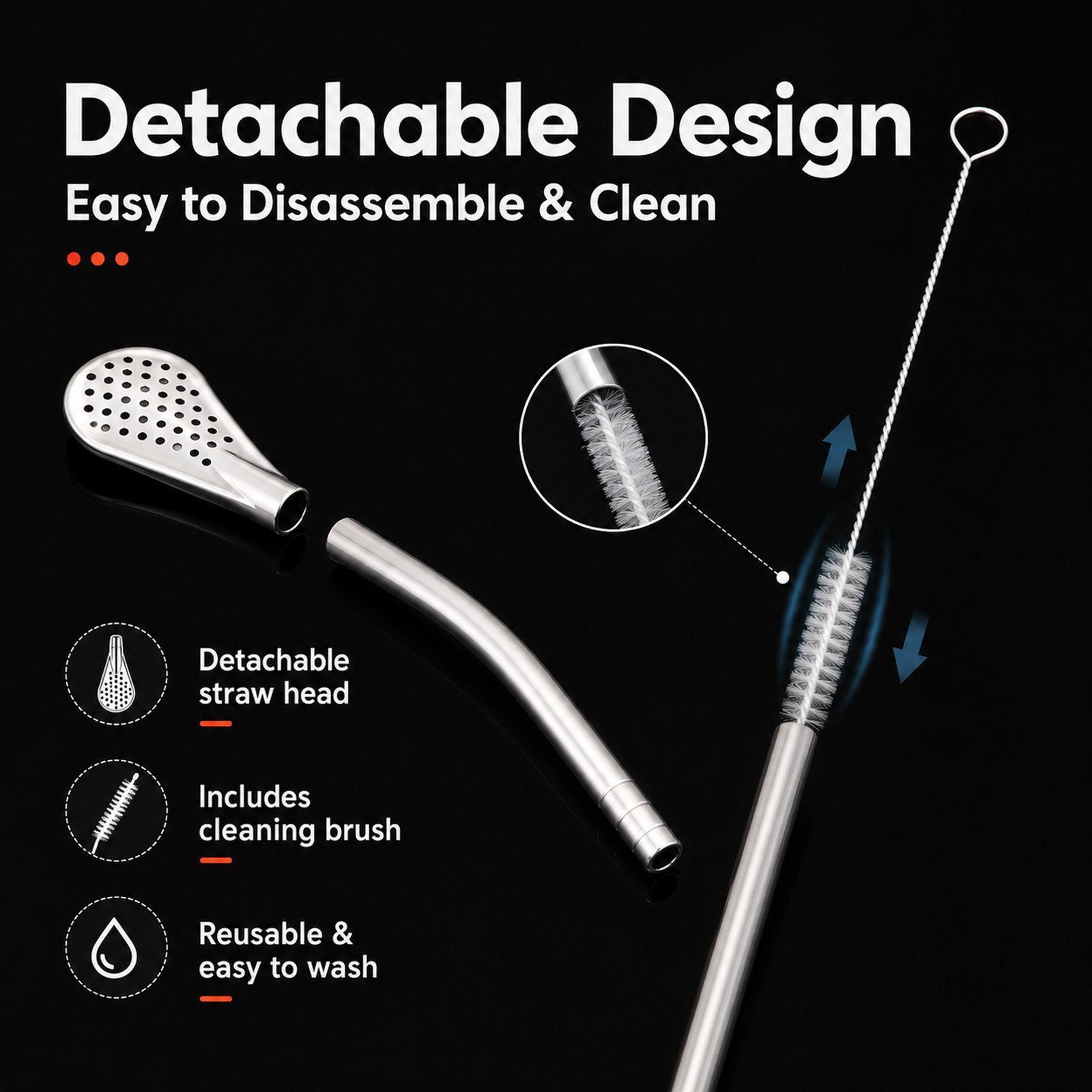 Detachable Yerba Mate Straw Set with Tea Filter & Cleaning Brushes Stainless Steel Bombilla 2 PCS – view 5