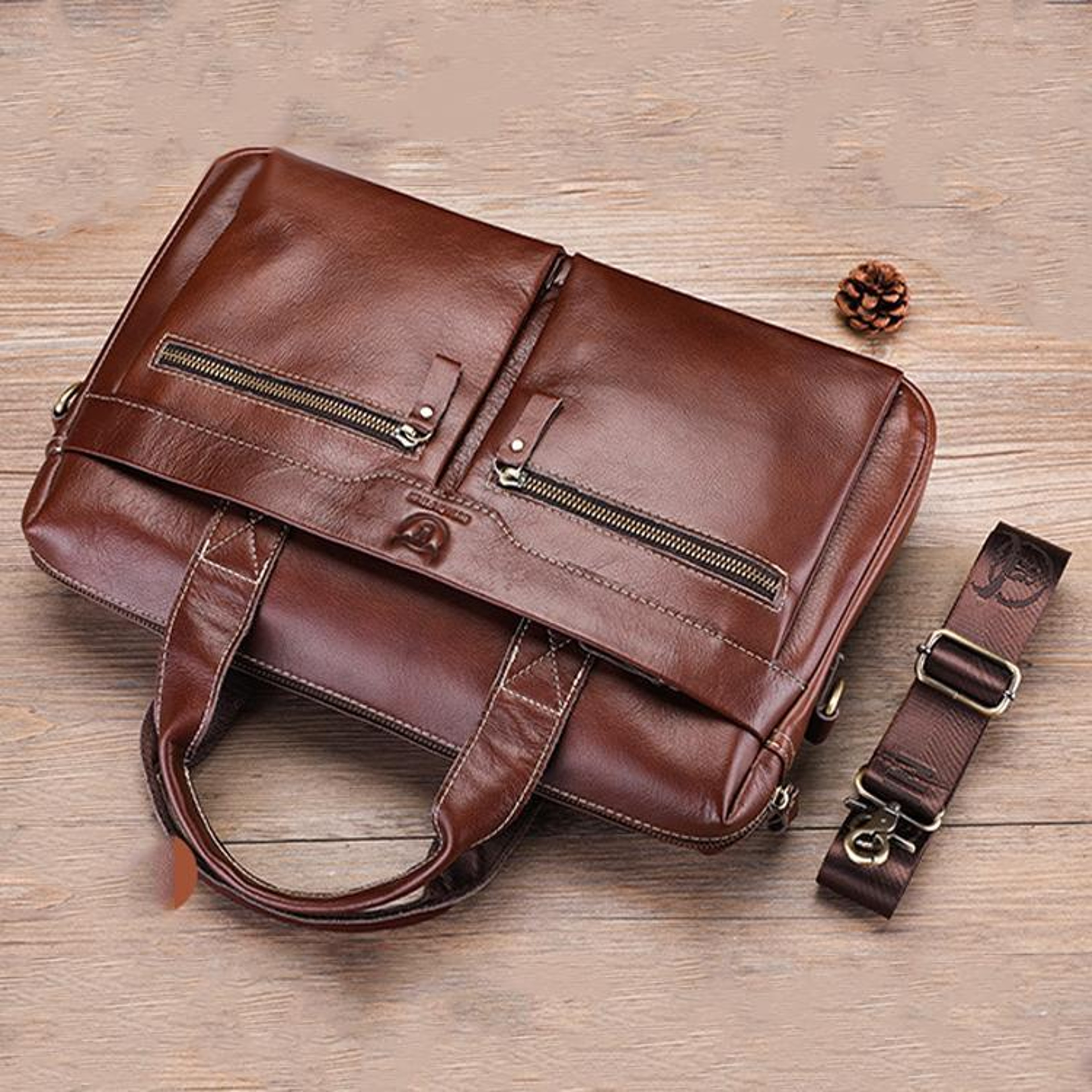 Vintage Cowhide Leather Briefcase Large Capacity Business Laptop Messenger Bag 8