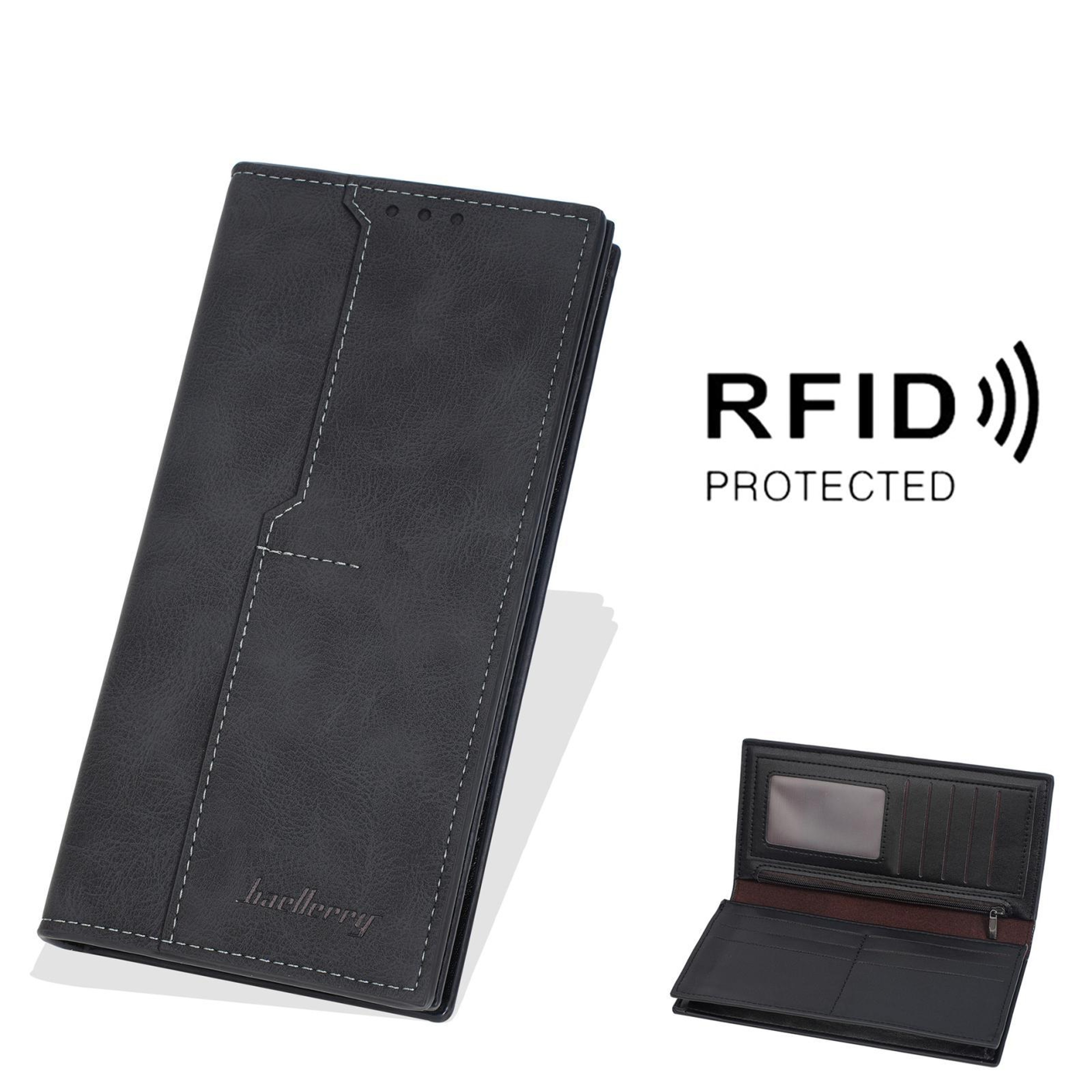 Men Vintage Leather RFID Wallet Long Bifold Zip Card Holder 8