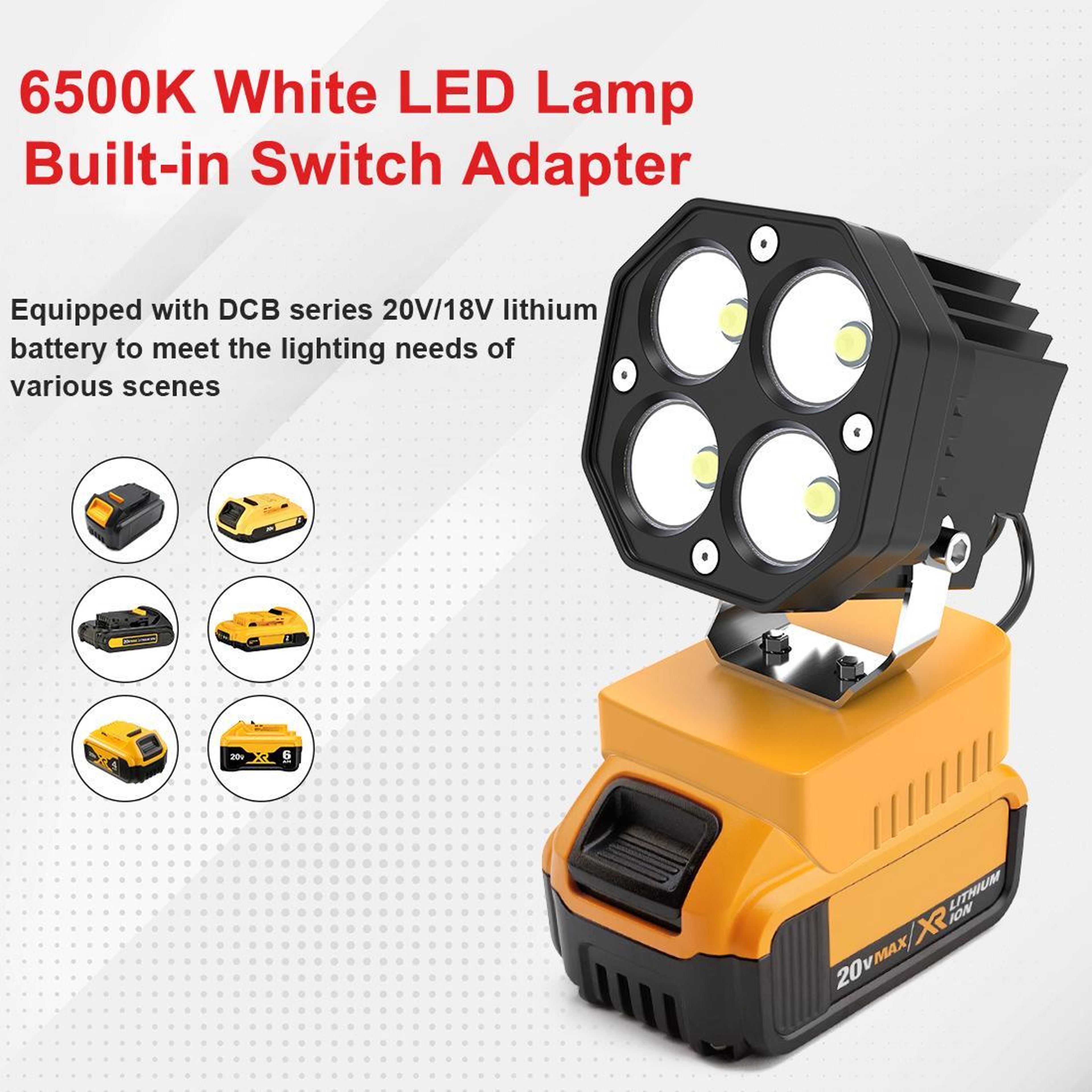 Battery Compatible Portable LED Work Light, 6000LM High Output 18V/20V Job Site Lighting yellow – view 4