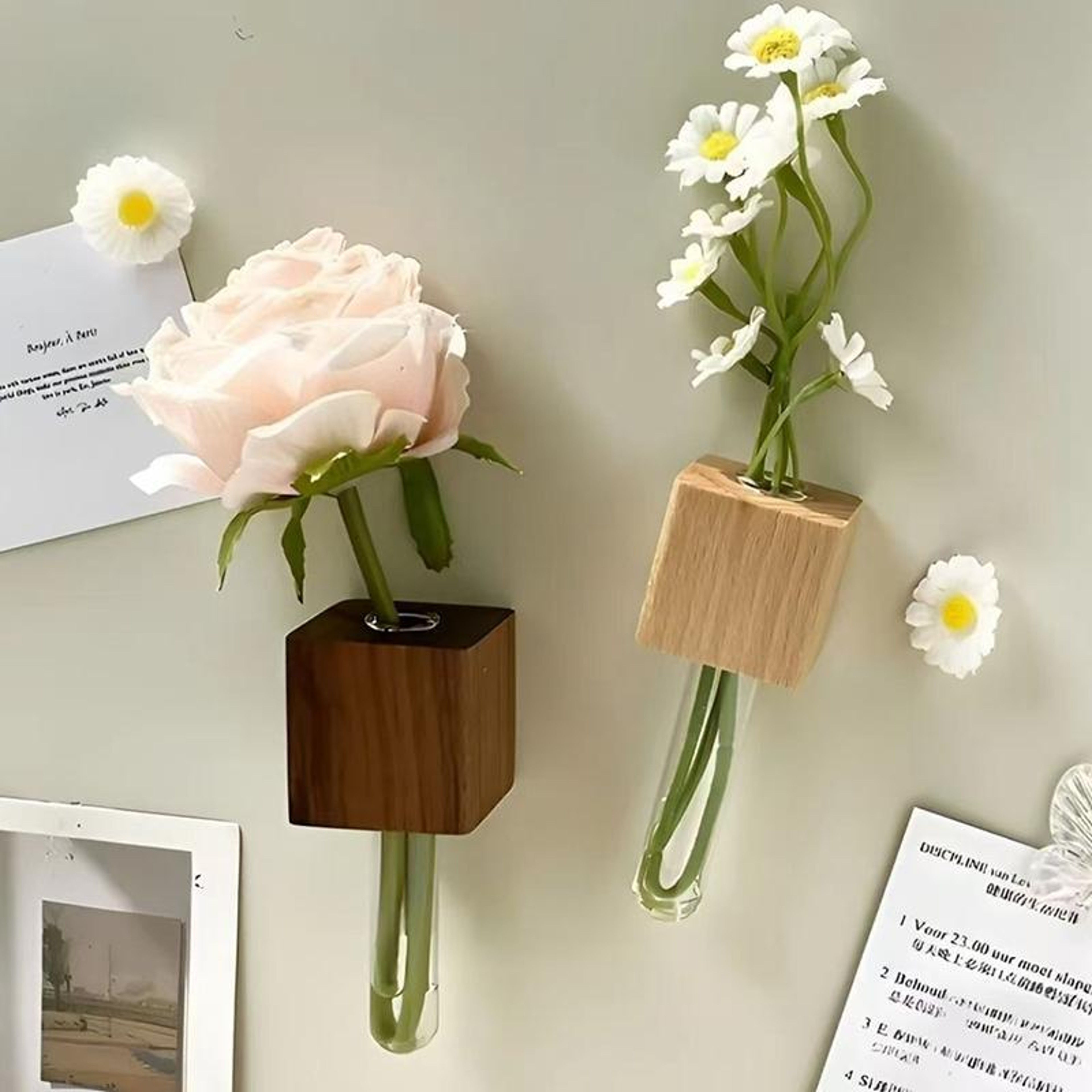 Walnut Magnetic Bud Vase Fridge Magnet Hydroponic Flower Holder – view 2