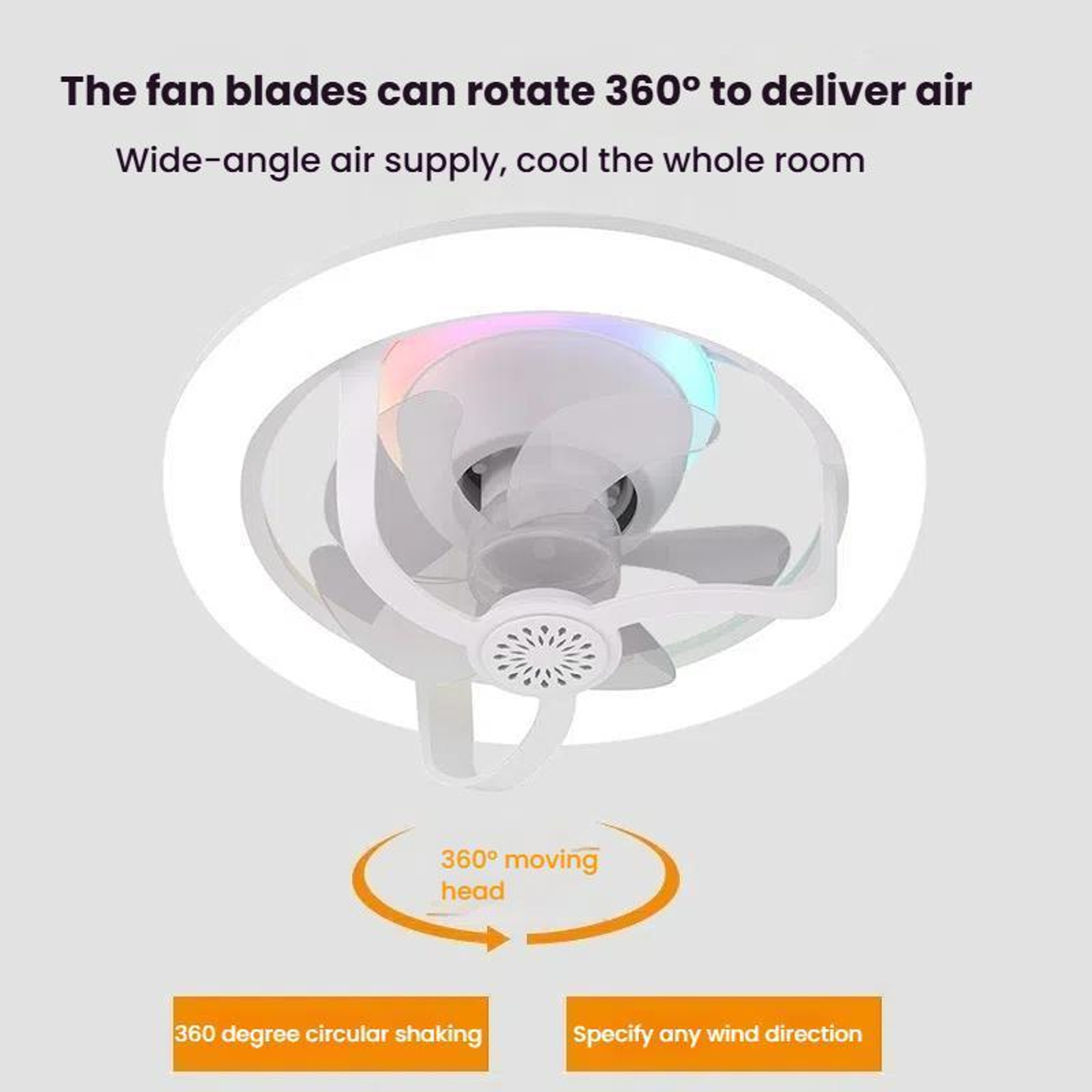 RGB Ceiling Fan Light With Remote Control E27 Socket 360 Airflow  Dimmable LED 2