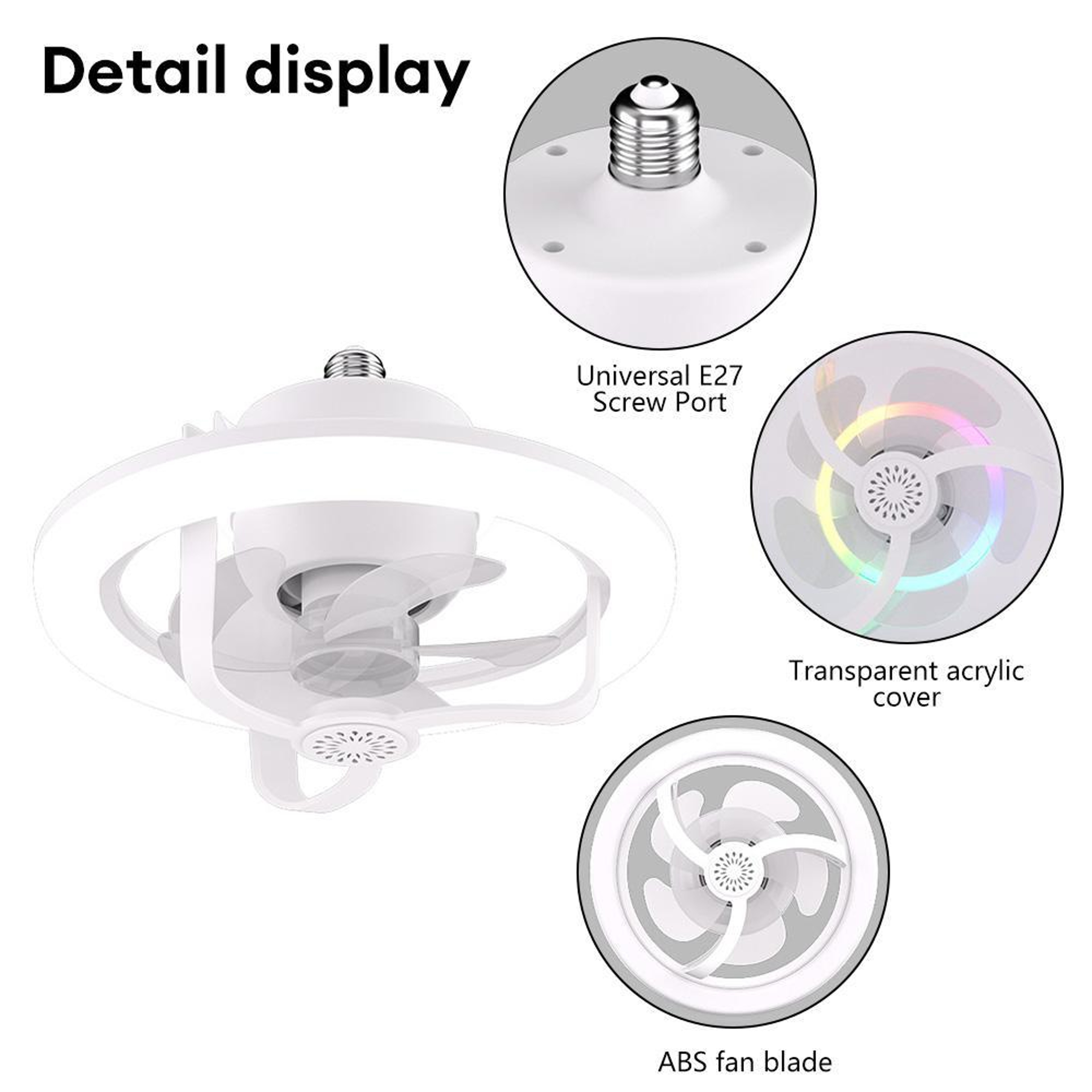 RGB Ceiling Fan Light With Remote Control E27 Socket 360 Airflow  Dimmable LED 6