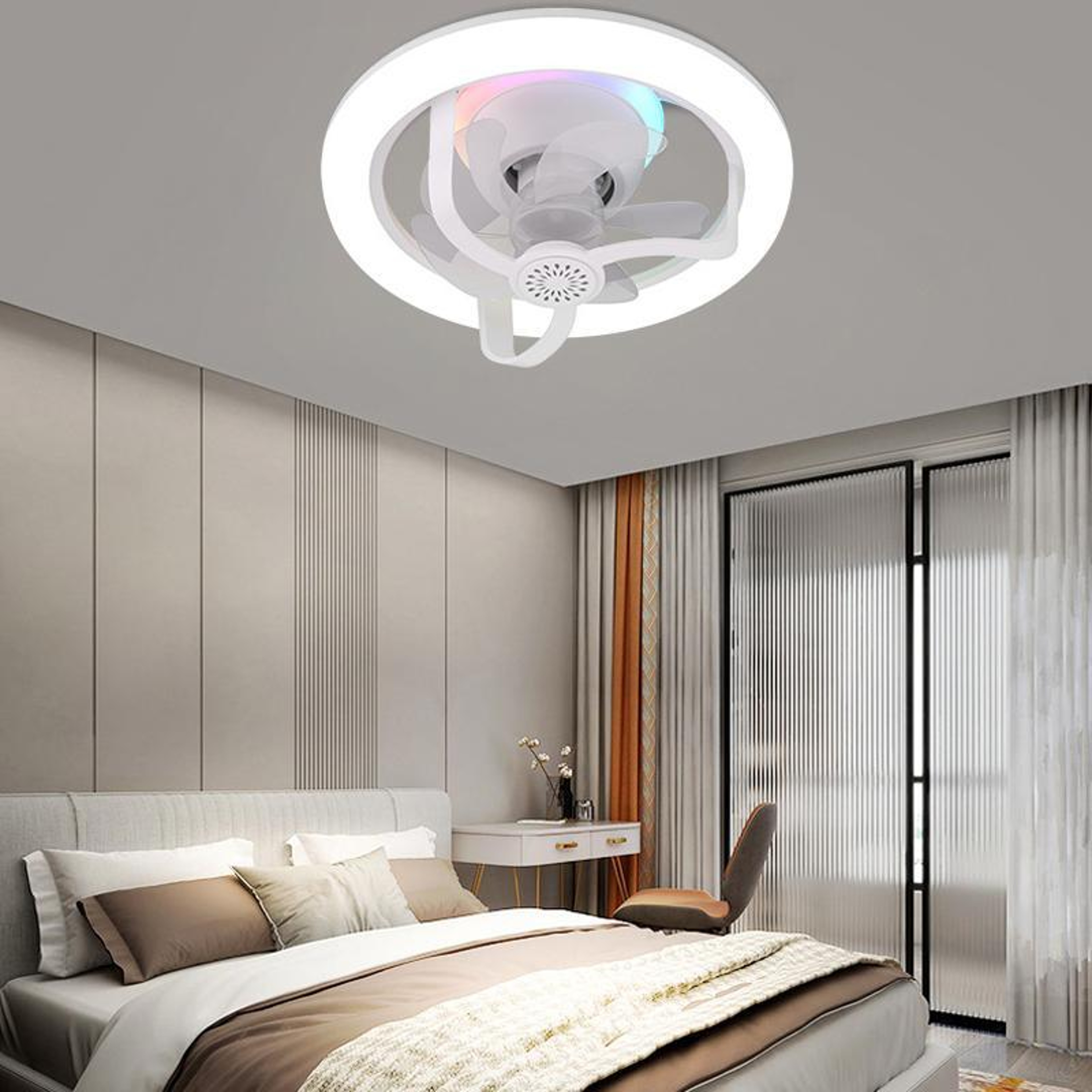 RGB Ceiling Fan Light With Remote Control E27 Socket 360 Airflow  Dimmable LED 8