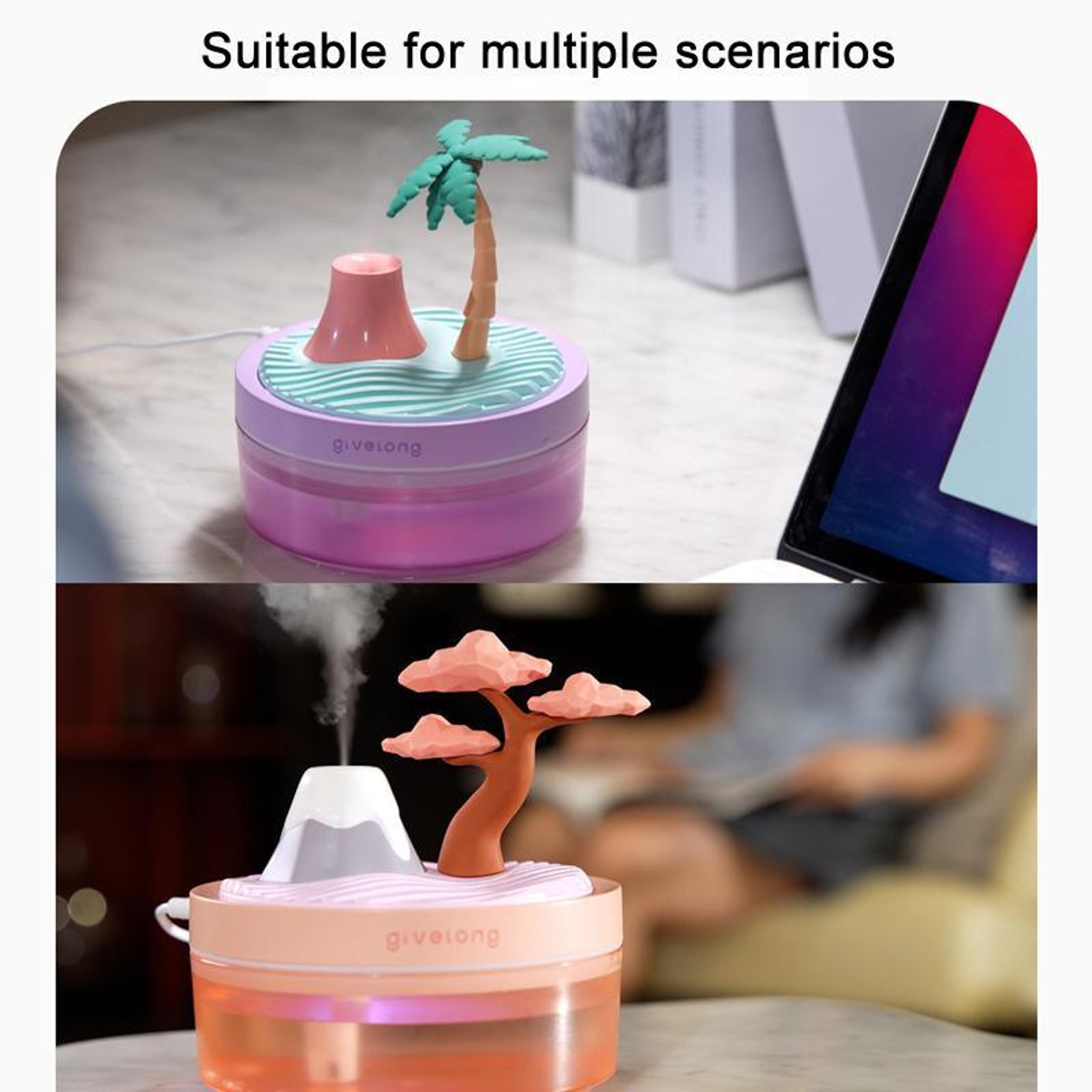 Portable Plant Pot Humidifier  USB Aroma Diffuser With Color Night Light 2
