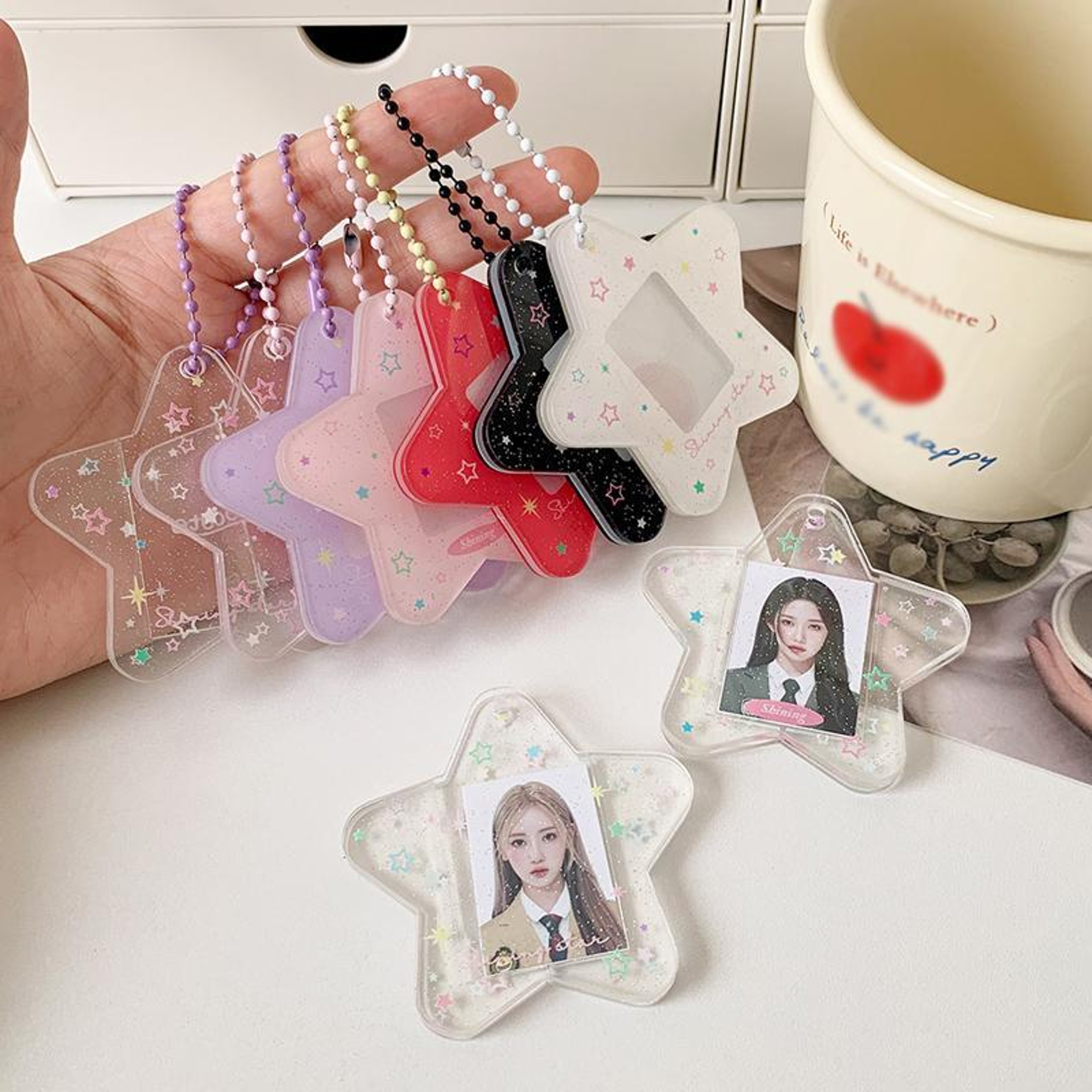 Hisocute Star Photo Frame Keychain Pendant Cute Acrylic Photo Card Holder Charm 4