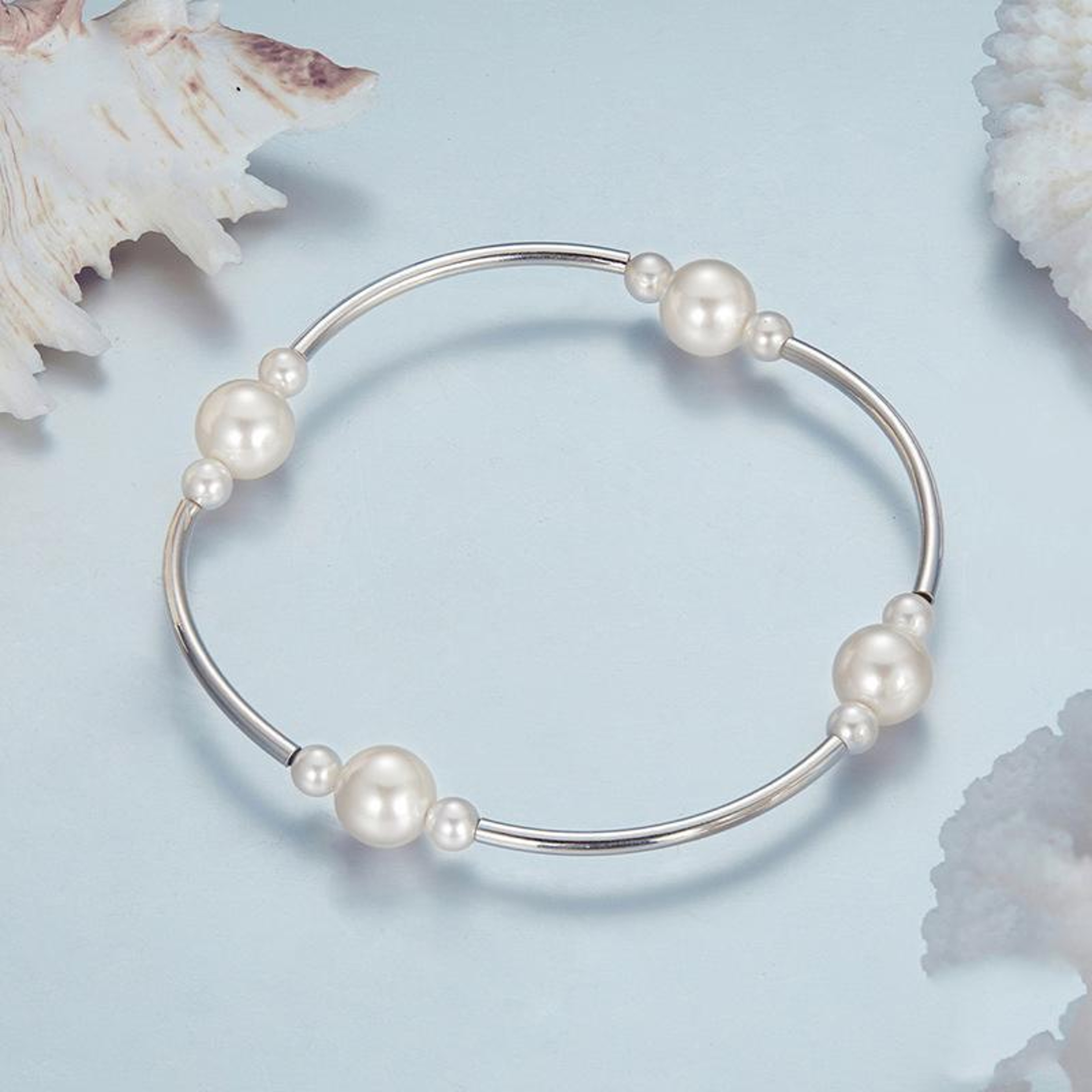Luna Pearl Glow 925 Sterling Silver Shell Bead Bracelet For Women 2