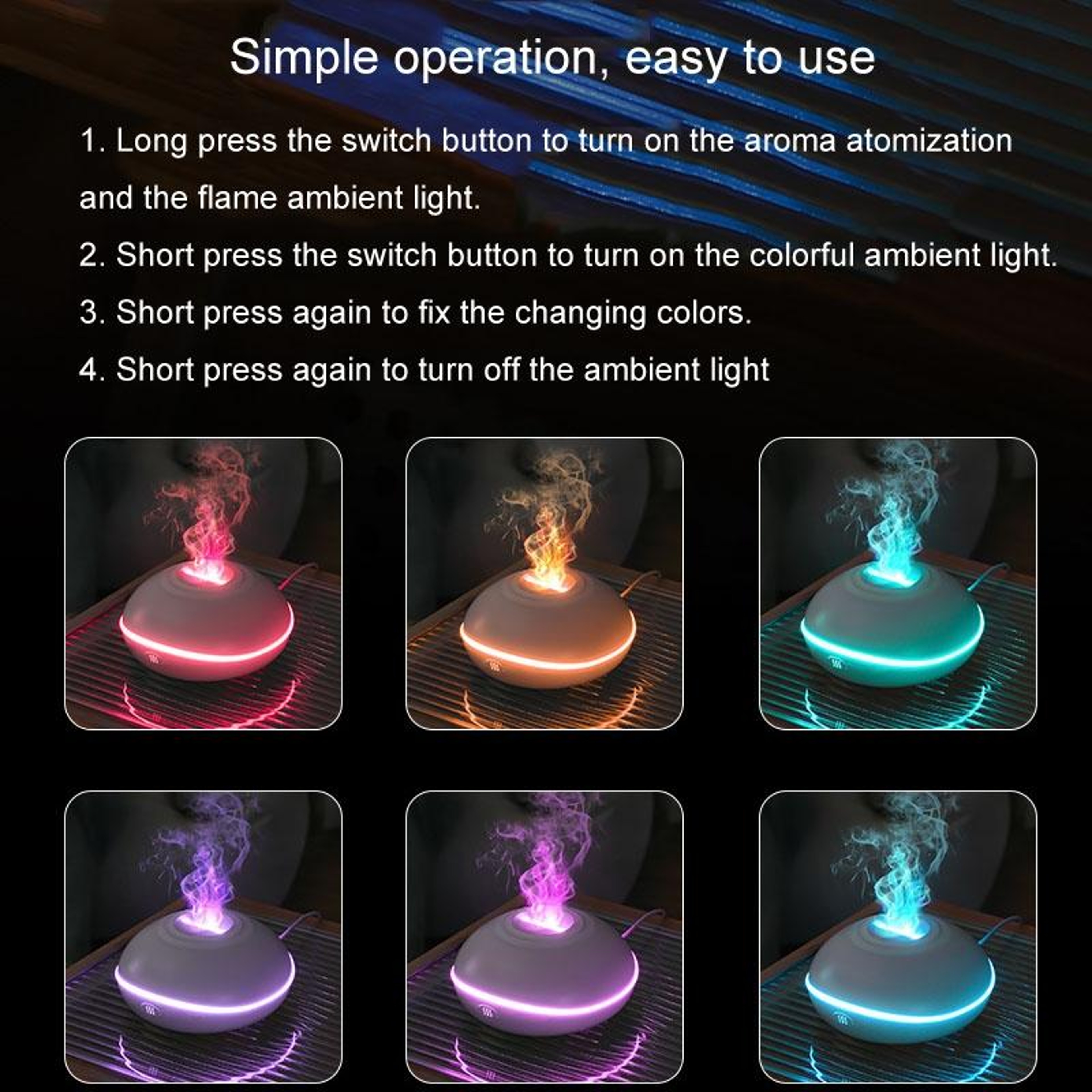 USB Aromatherapy Diffuser Humidifier With LED Flame Light For Car  Home 4