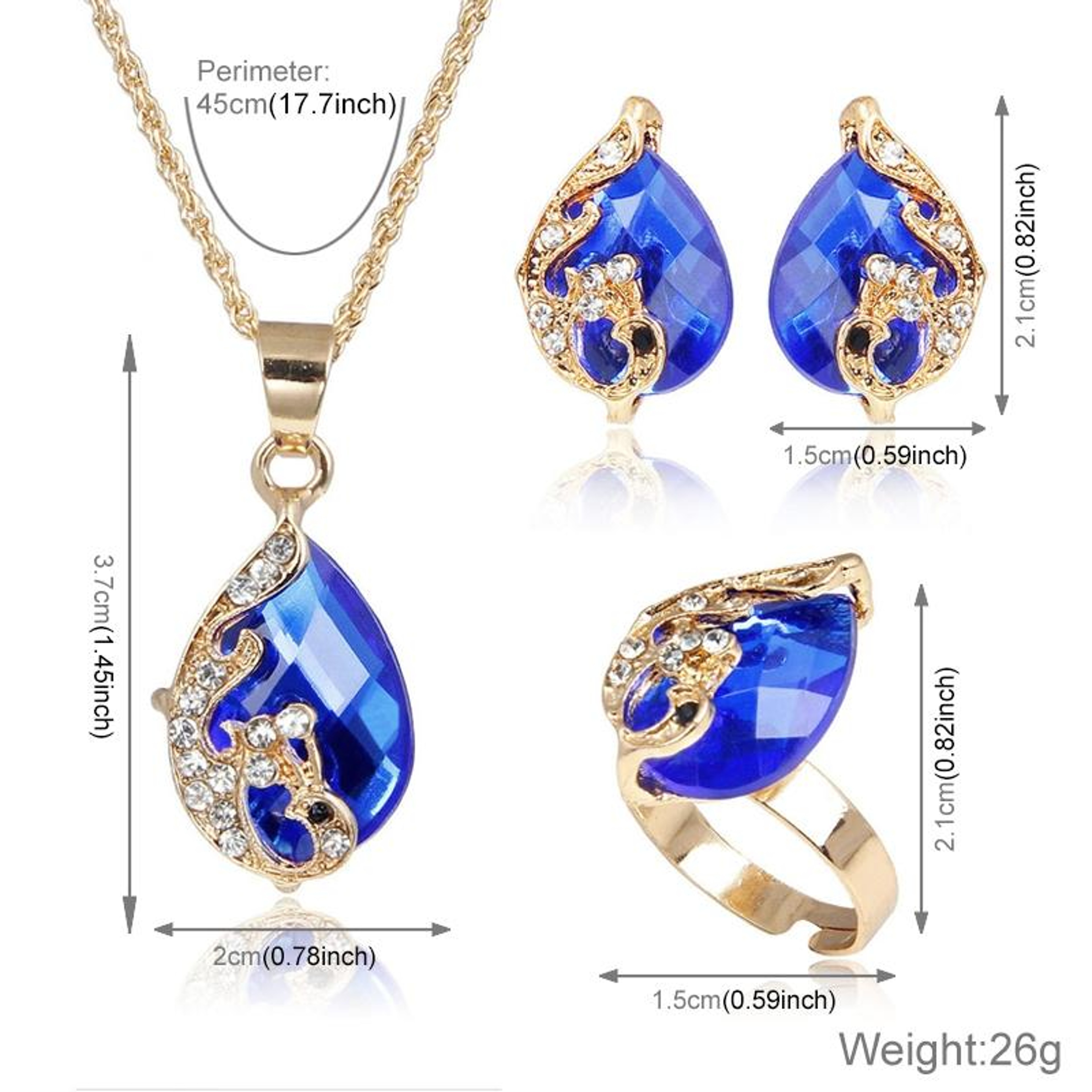 Elegant Peacock Crystal Jewelry Set For Women Necklace Earrings Ring Gift Set 3