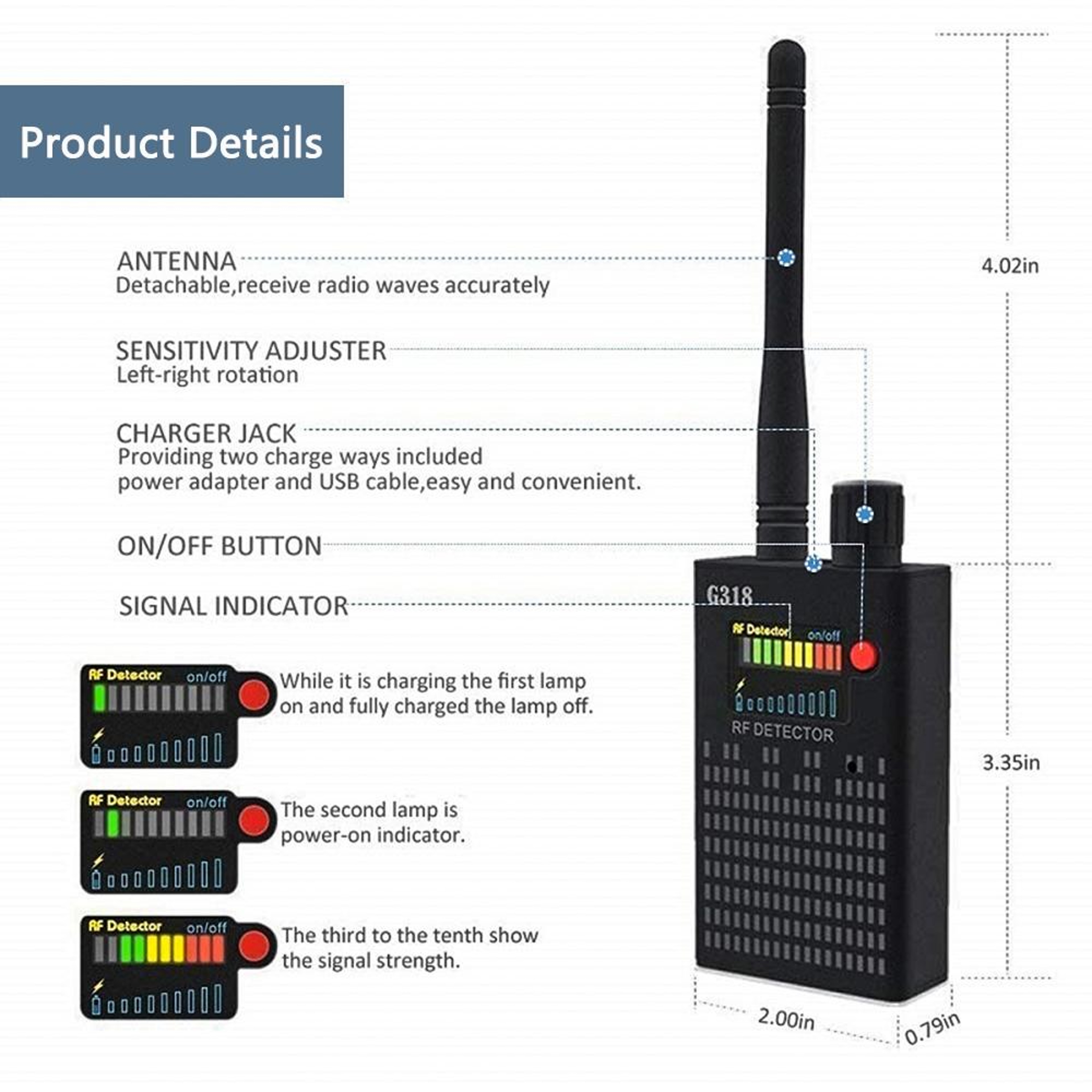 Anti-eavesdropping and Anti-candid Shooting Signal Detector GPS Locator – view 3
