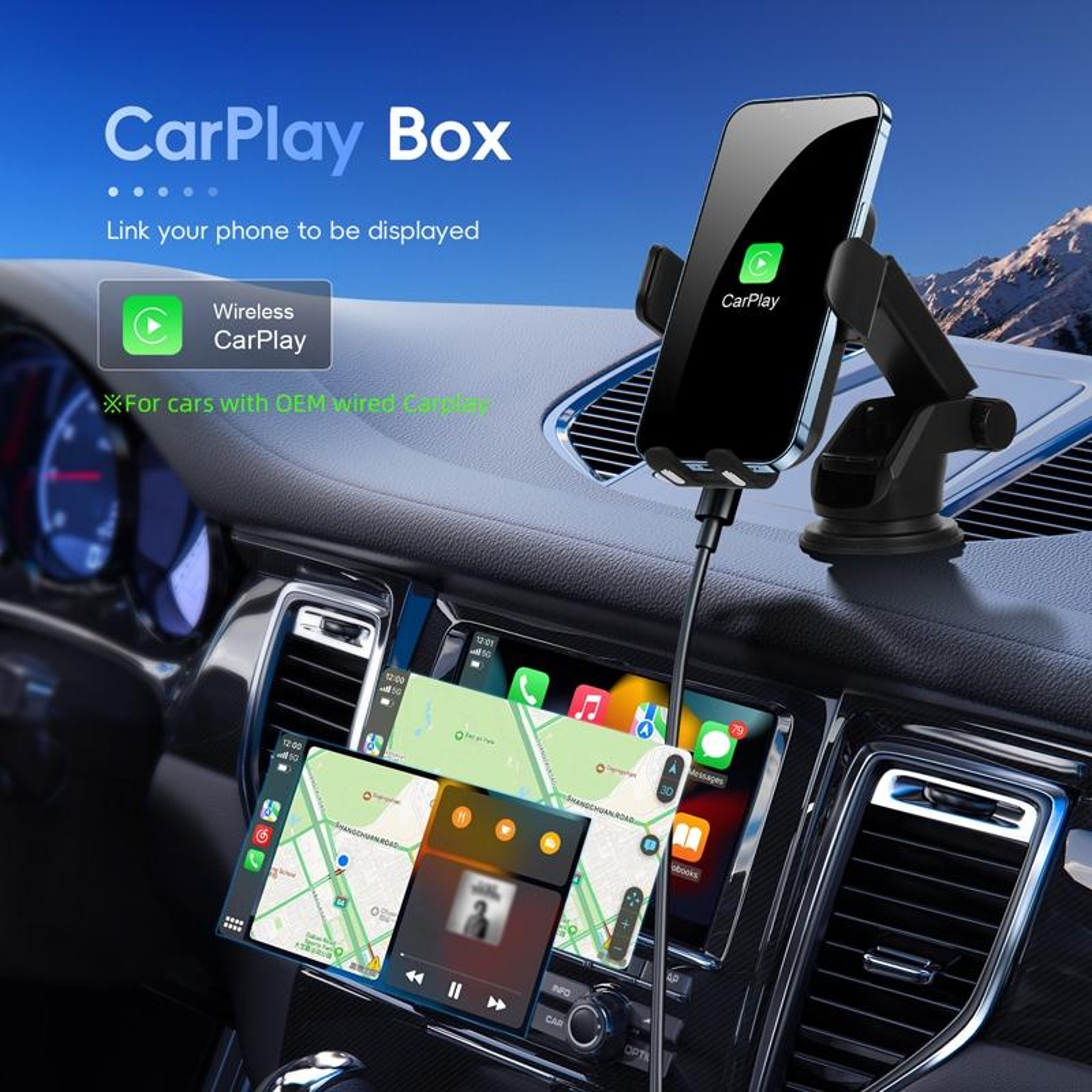 Wireless CarPlay Adapter Fast Charging Phone Holder with Android Auto Wireless Support – view 7