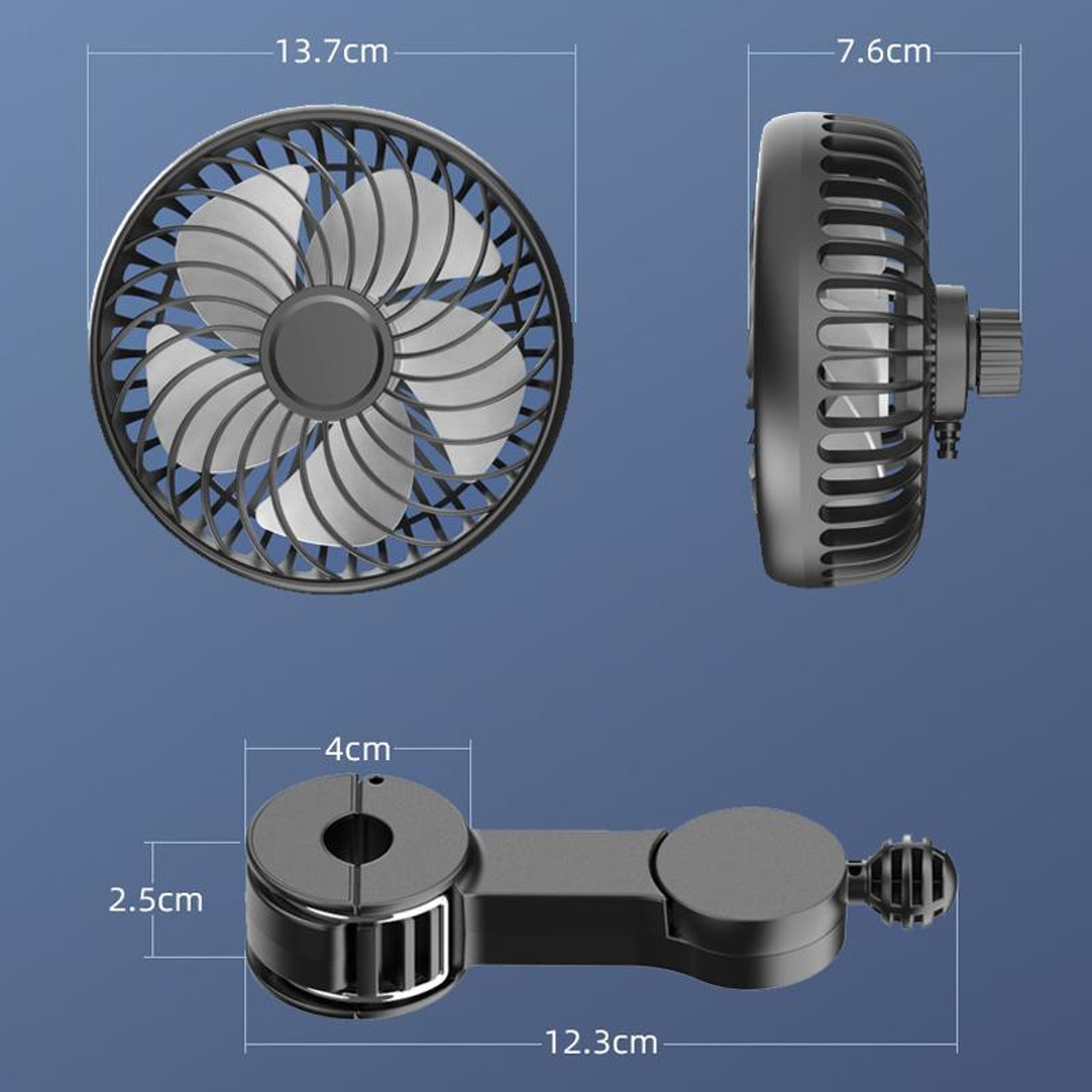 Car Rear USB Fan Silent 3 Speed Adjustable Backseat Cooling Fan 2