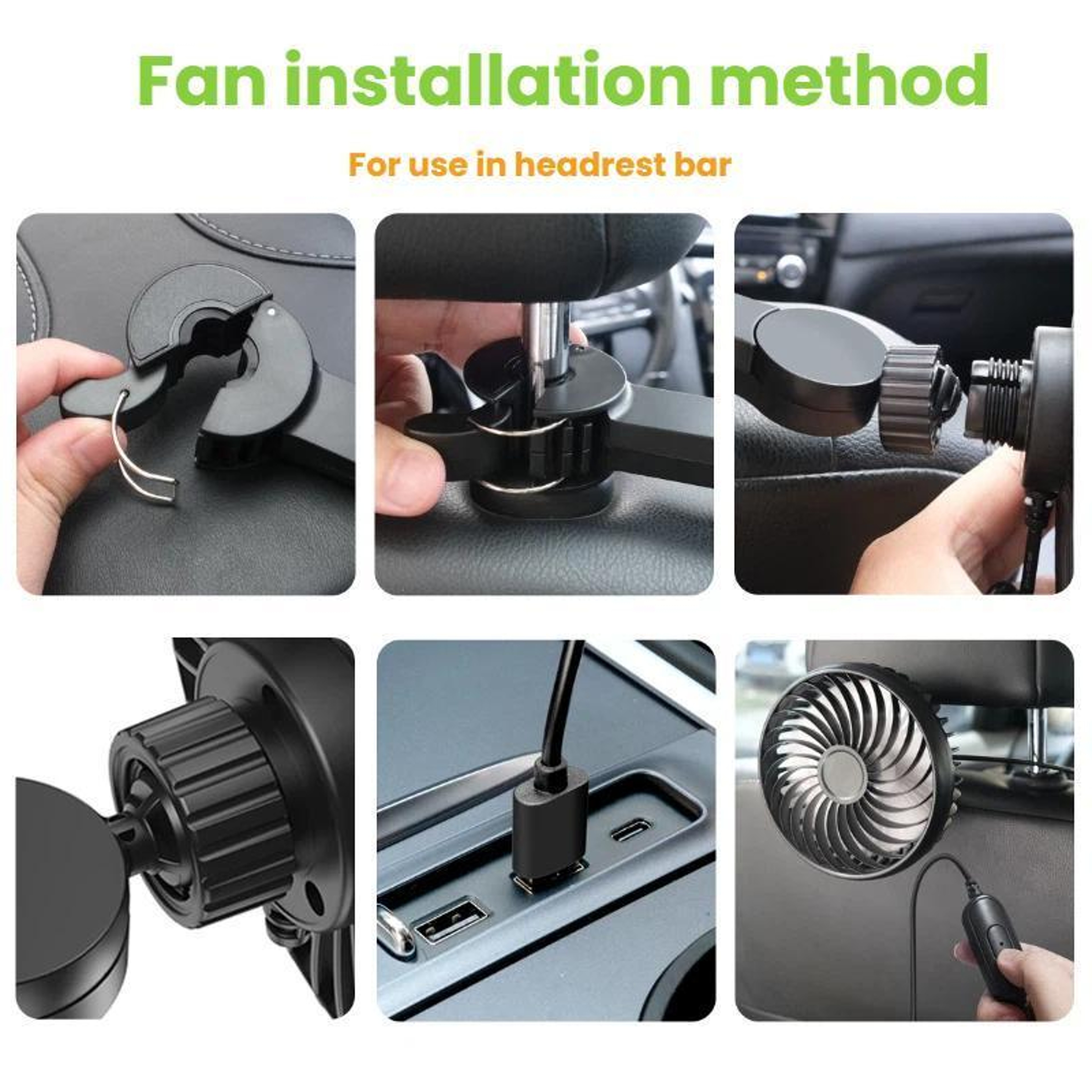 Car Rear USB Fan Silent 3 Speed Adjustable Backseat Cooling Fan 8