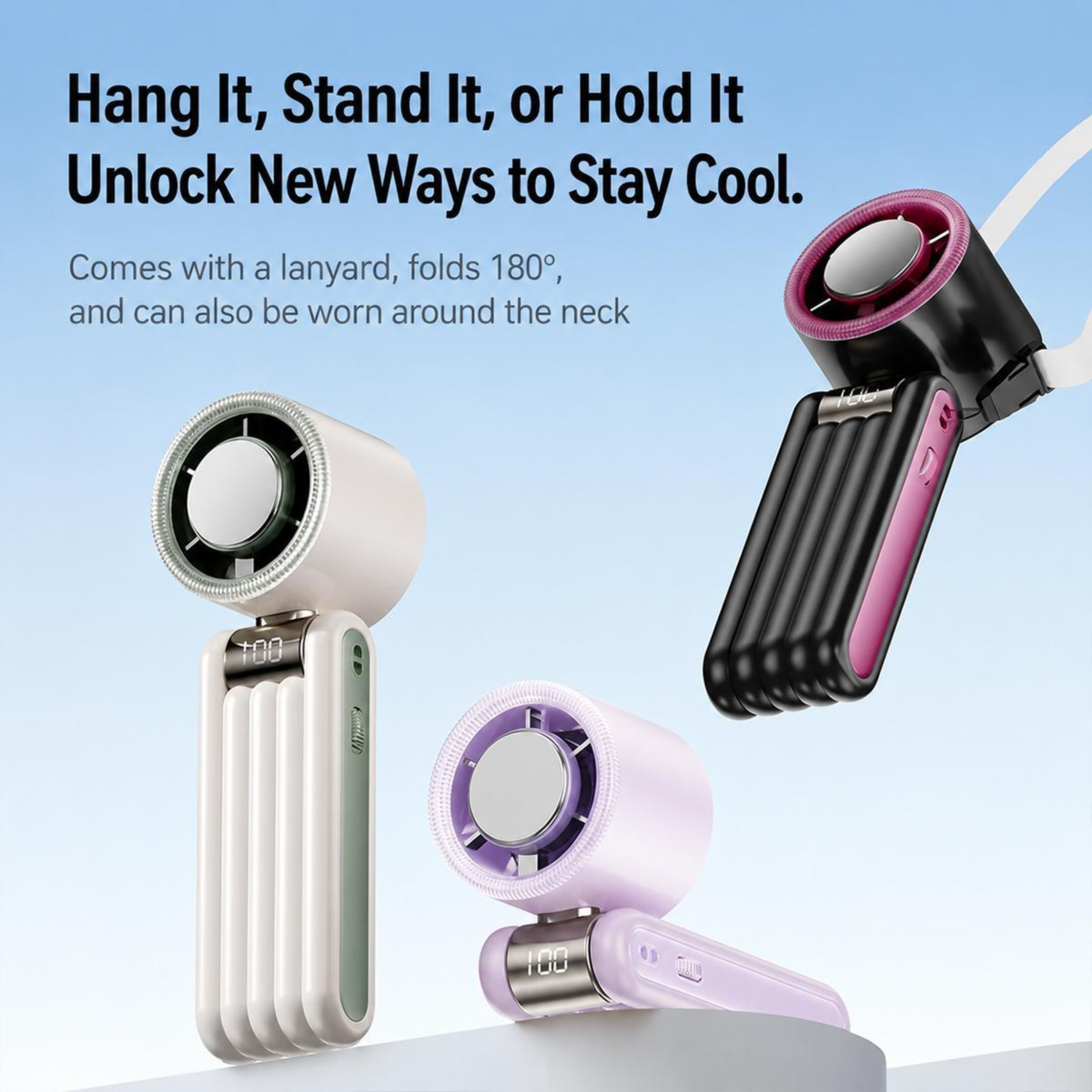 Y29 Handheld Cooling Fan Rechargeable Portable Fan With Digital Display And Folding Design 9
