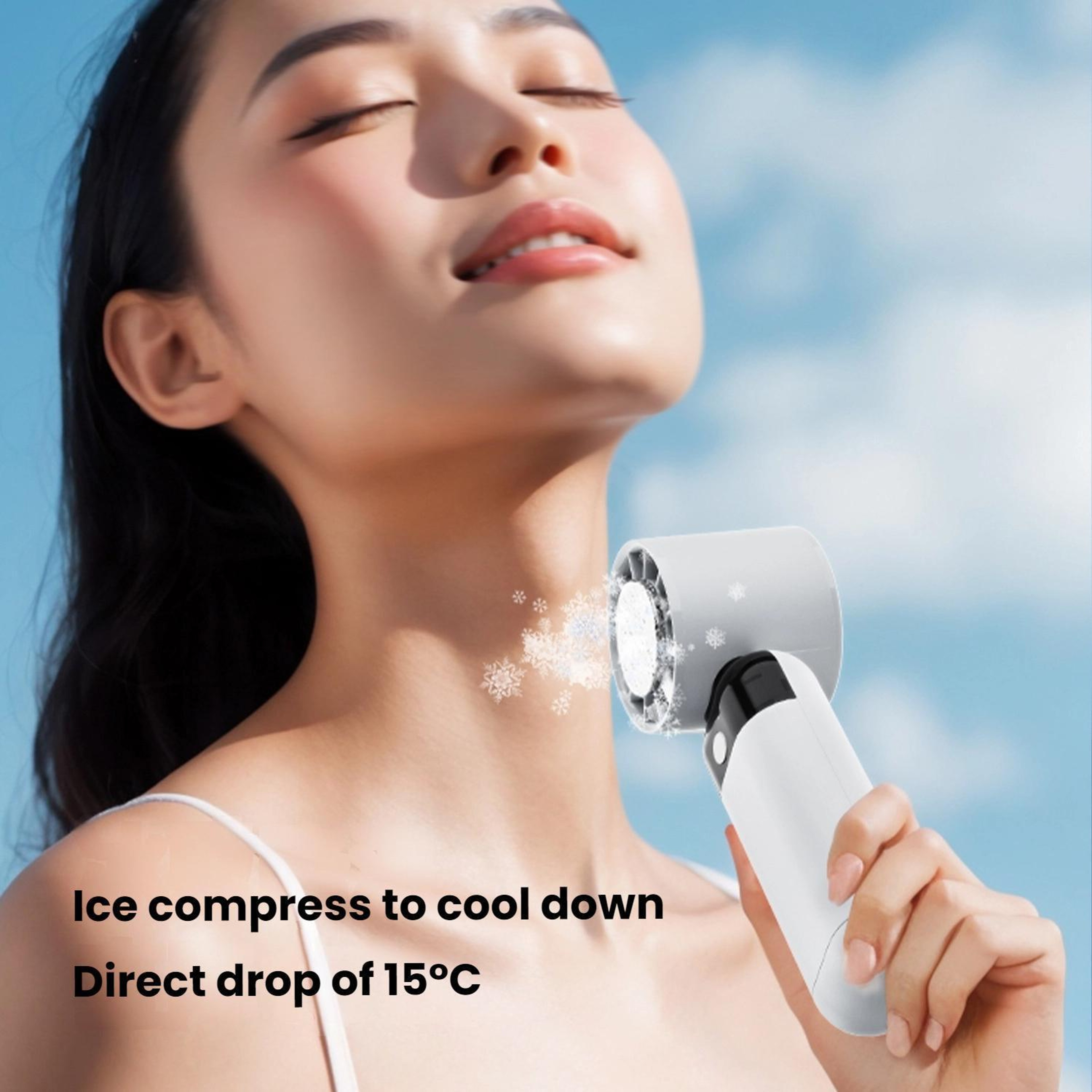 Digital Display Portable Cooling Fan USB Rechargeable Handheld Neck Fan With Cold Compress 2
