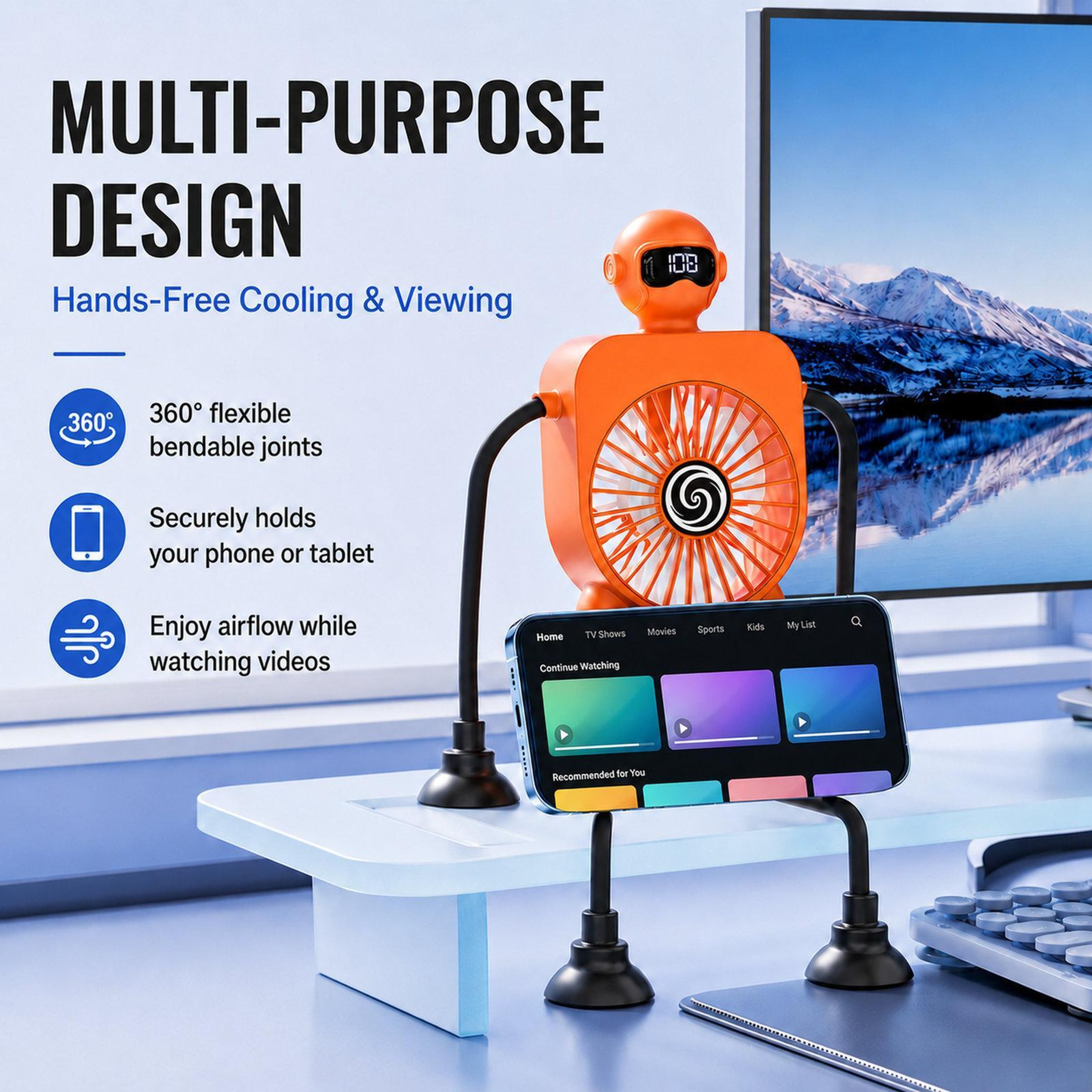 F17 Portable Desk Fan With Digital Display 100 Speed Levels And Suction Cup Fan Mount 1