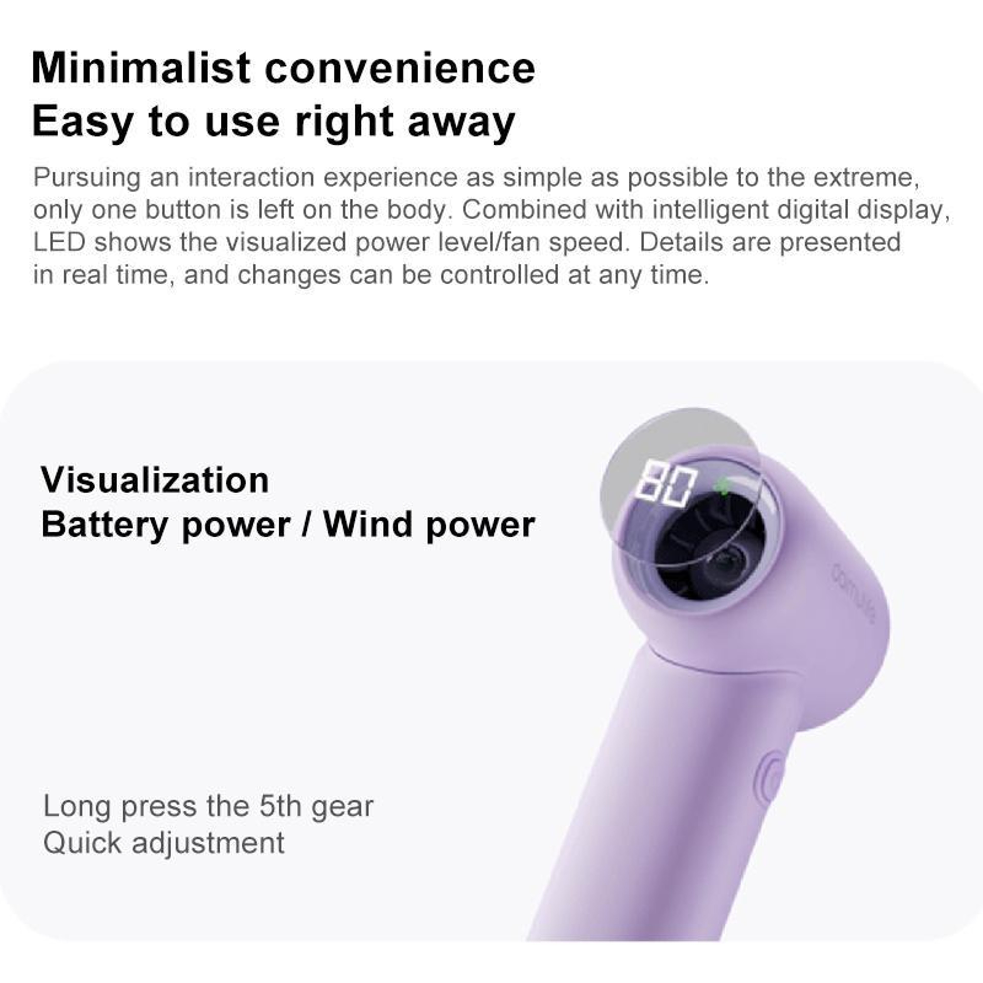 L03 Handheld Mini Fan Portable Rechargeable Fan With Digital Display 3000mAh 5 Speeds 9