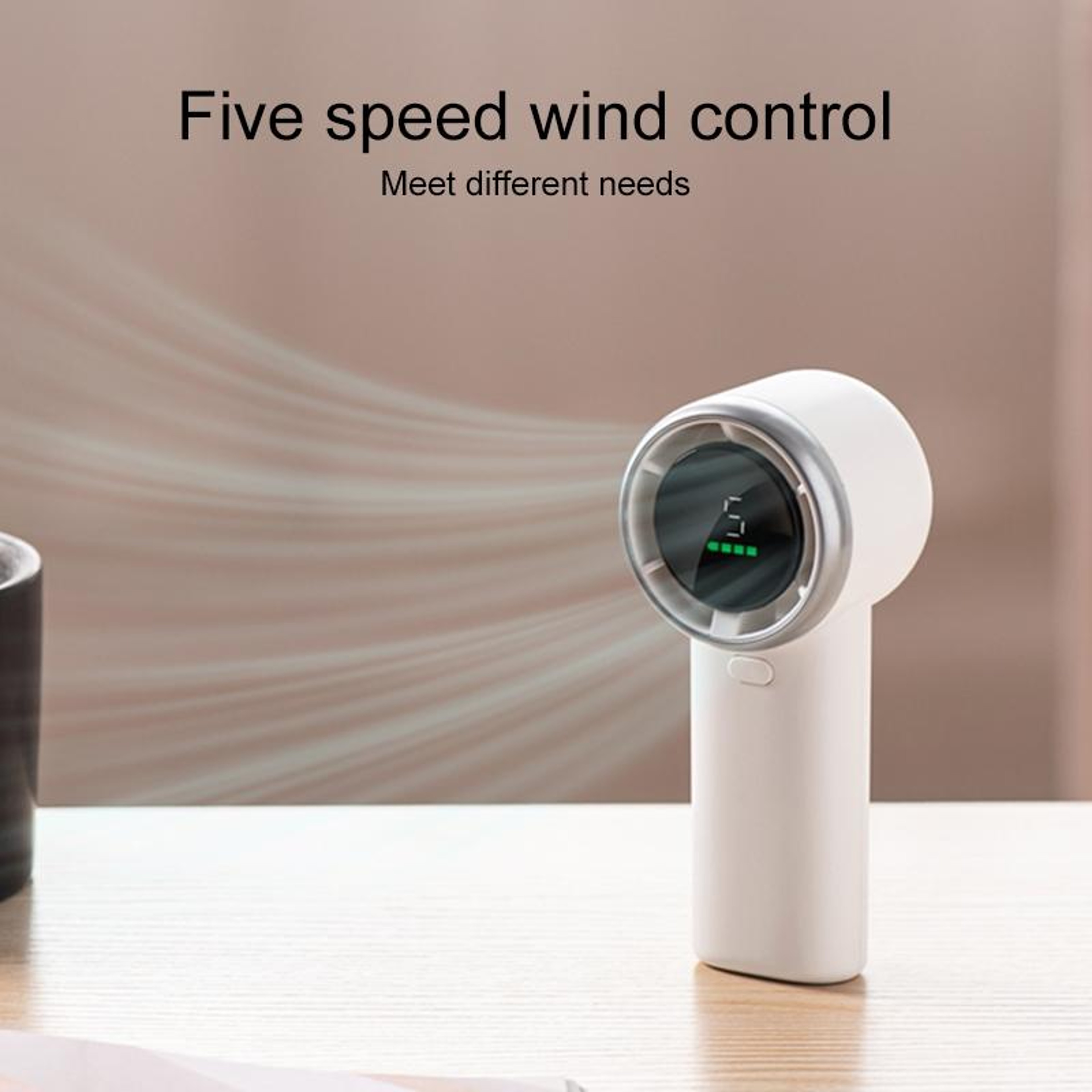 HD Digital Display Handheld Turbo Fan Portable Rechargeable Fan With 5 Speeds USB Type C 2