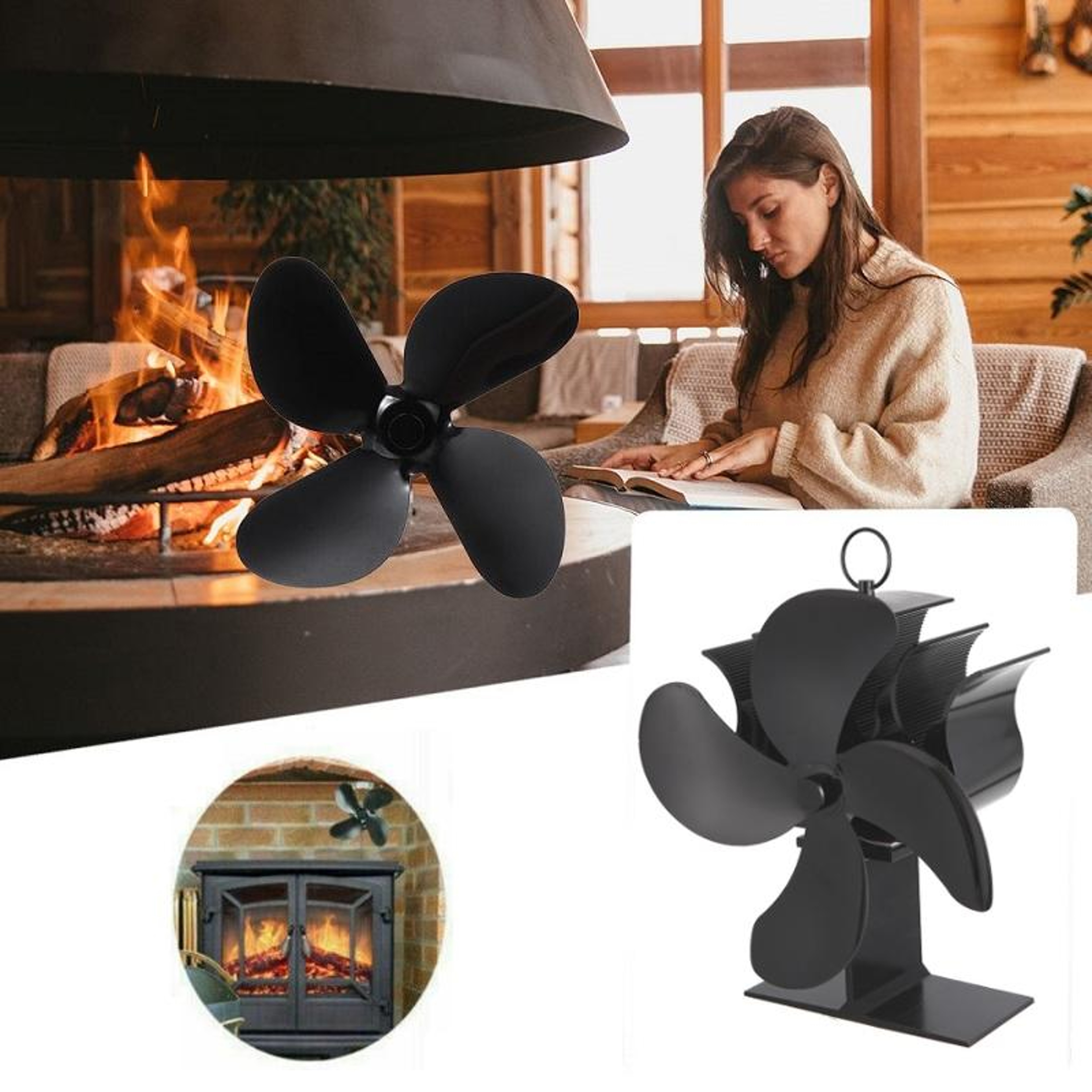 Heat Powered Stove Fan for Wood Burning Fireplace Thermal Fireplace Fan Energy Saving Silent Heat Circulator – view 4