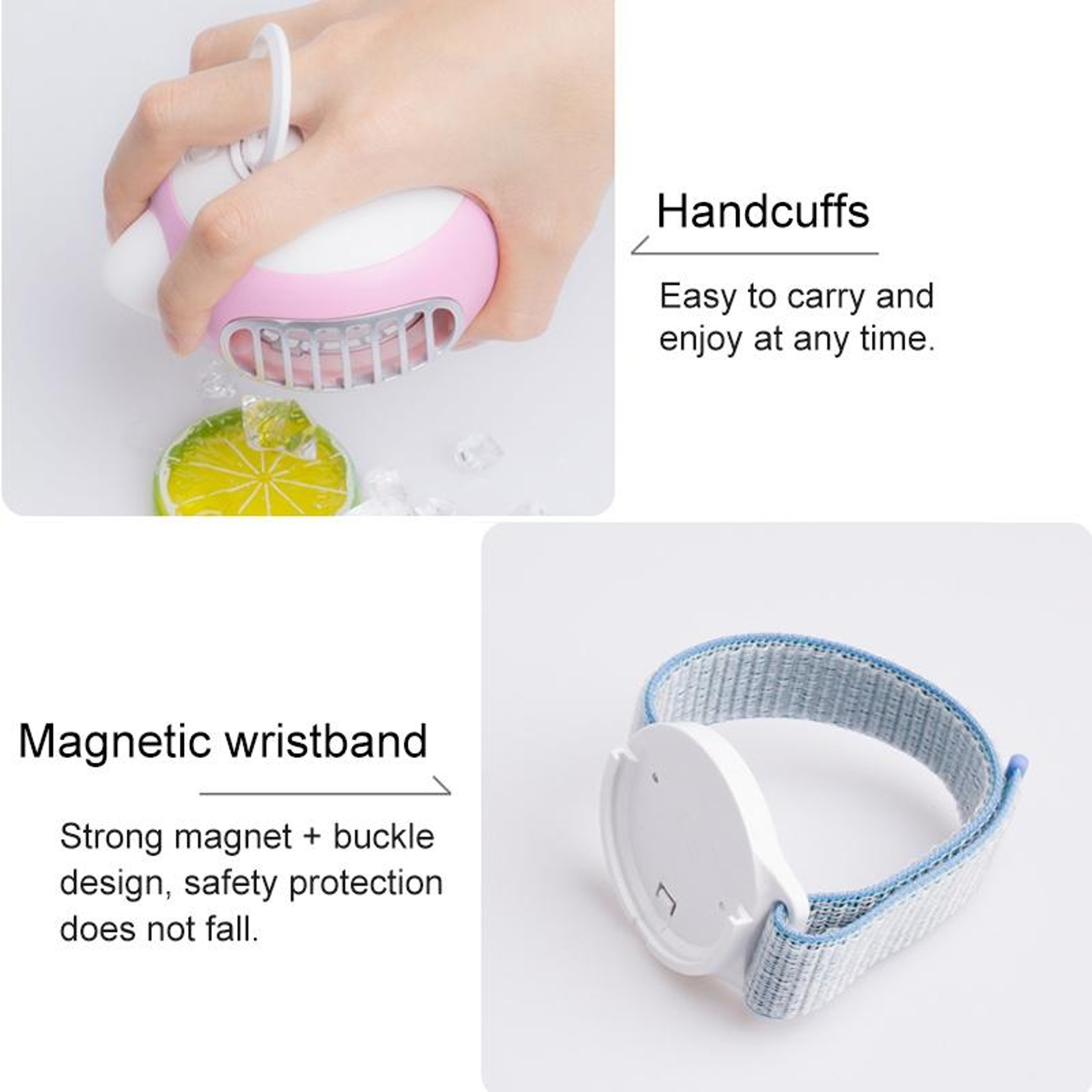 Portable Wearable Fan USB Rechargeable Wristband Cooling Fan With 3 Speed Personal Air Cooler 3