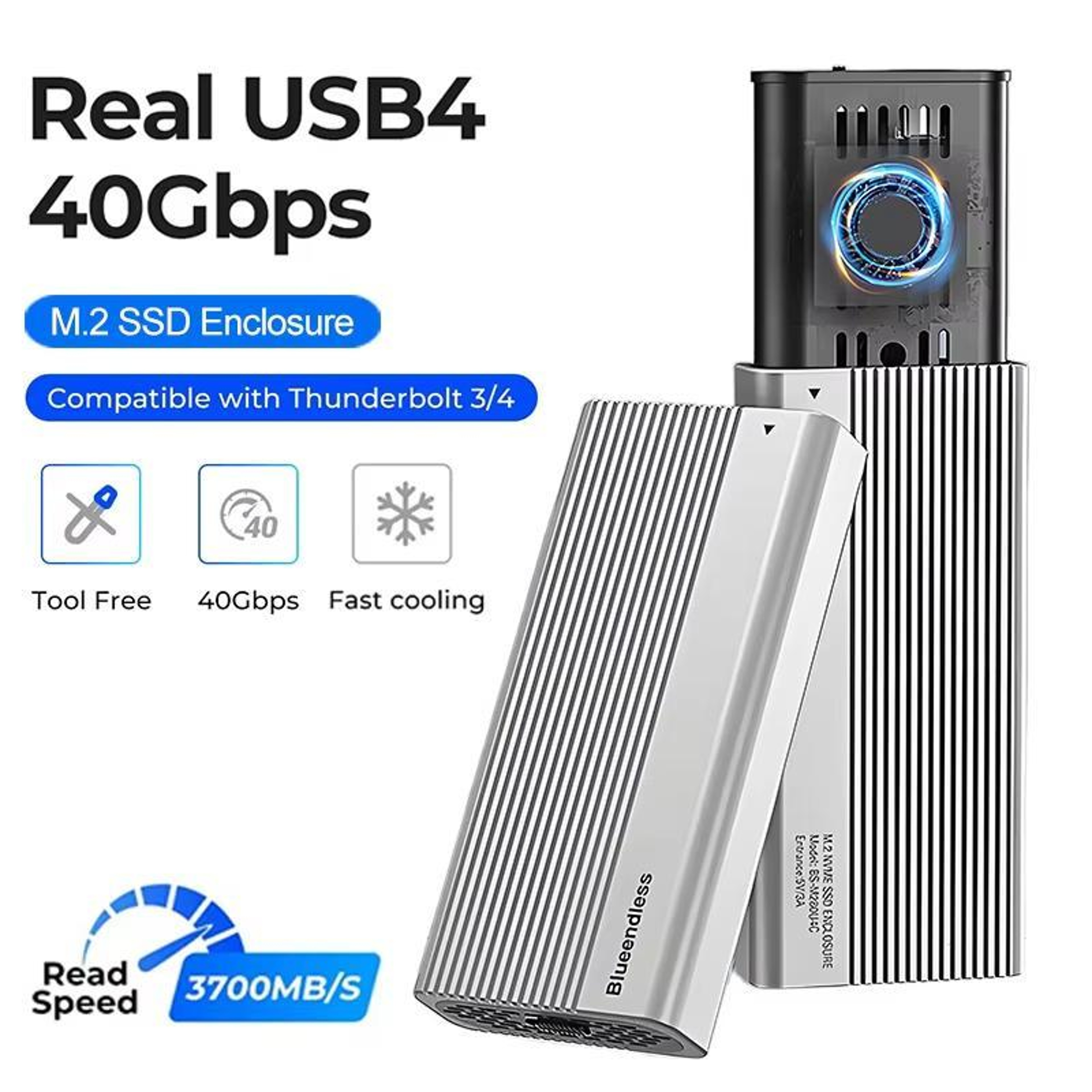 USB4 40Gbps M2 NVMe SSD Enclosure Portable External SSD Enclosure With Cooling Fan 1