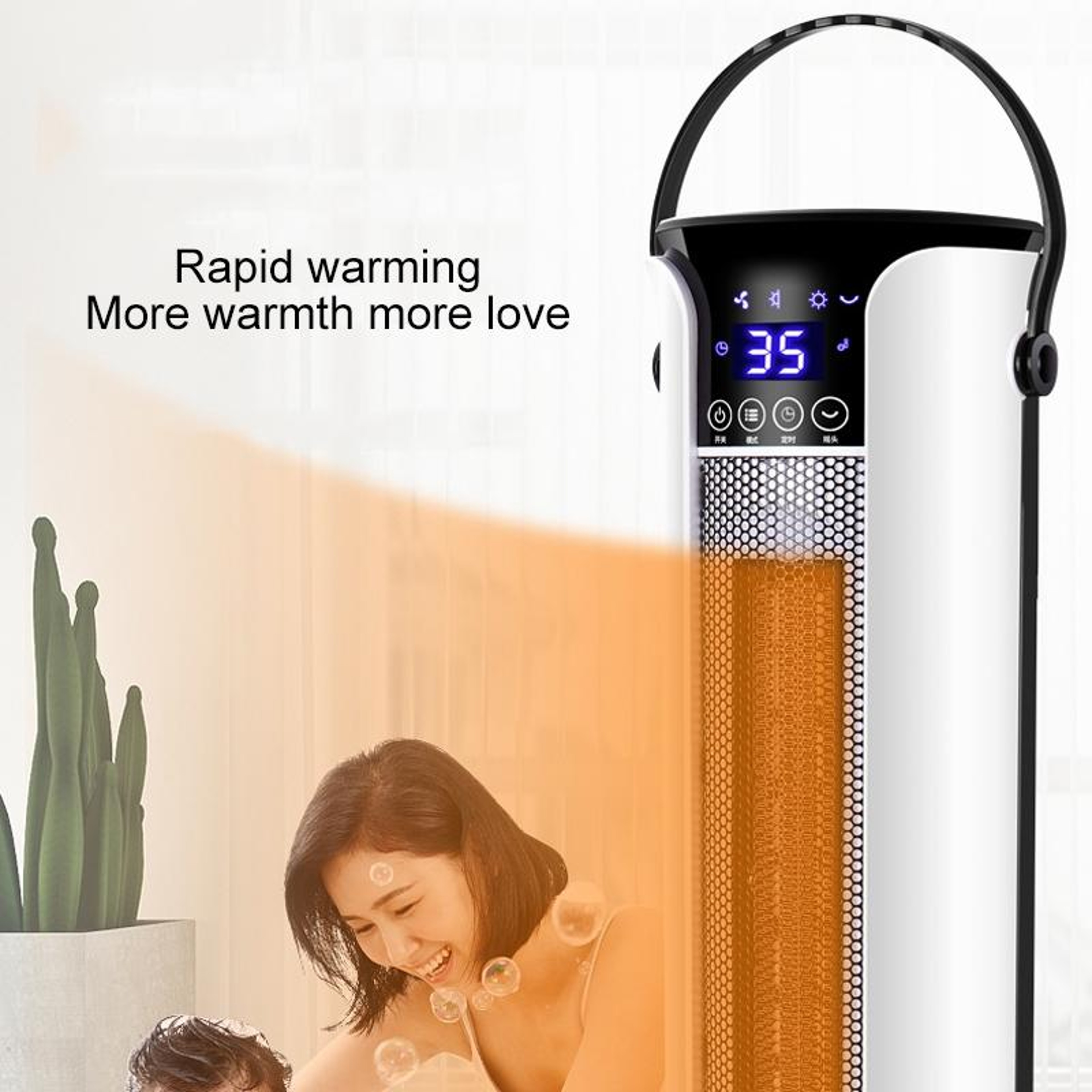PTC Ceramic Heater Tower Fan Heater With Remote Control Oscillating Electric Space Heater 4