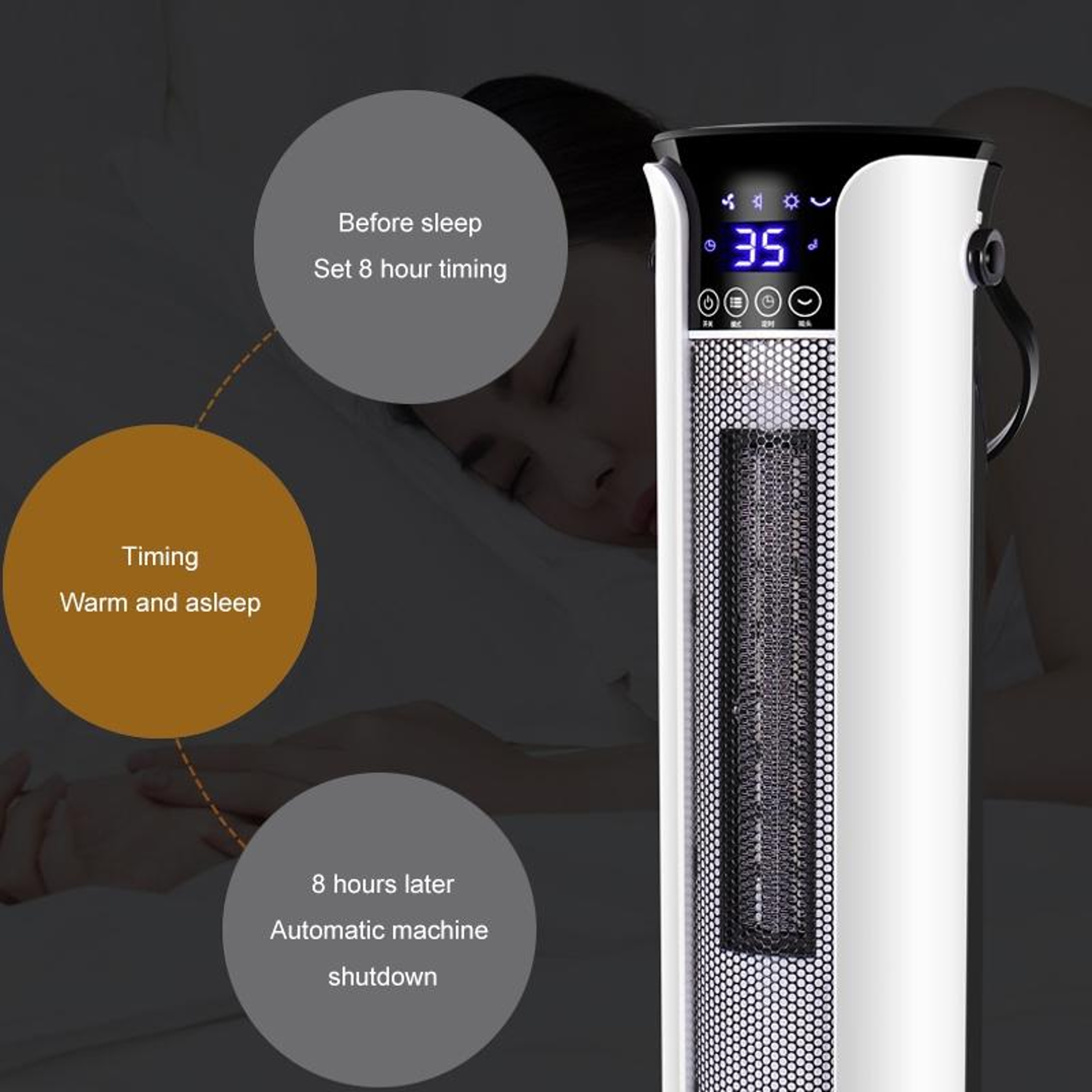 PTC Ceramic Heater Tower Fan Heater With Remote Control Oscillating Electric Space Heater 5