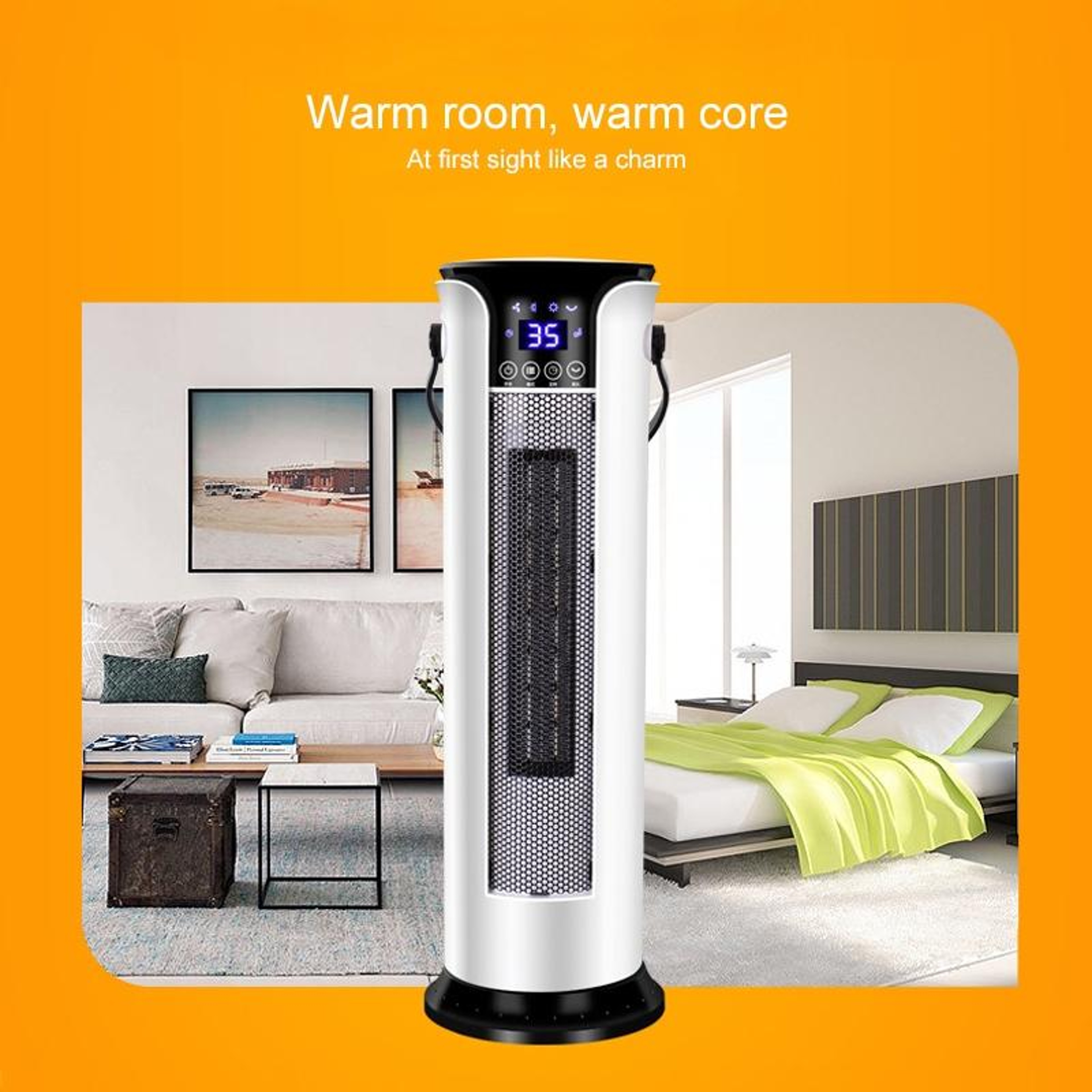 PTC Ceramic Heater Tower Fan Heater With Remote Control Oscillating Electric Space Heater 12