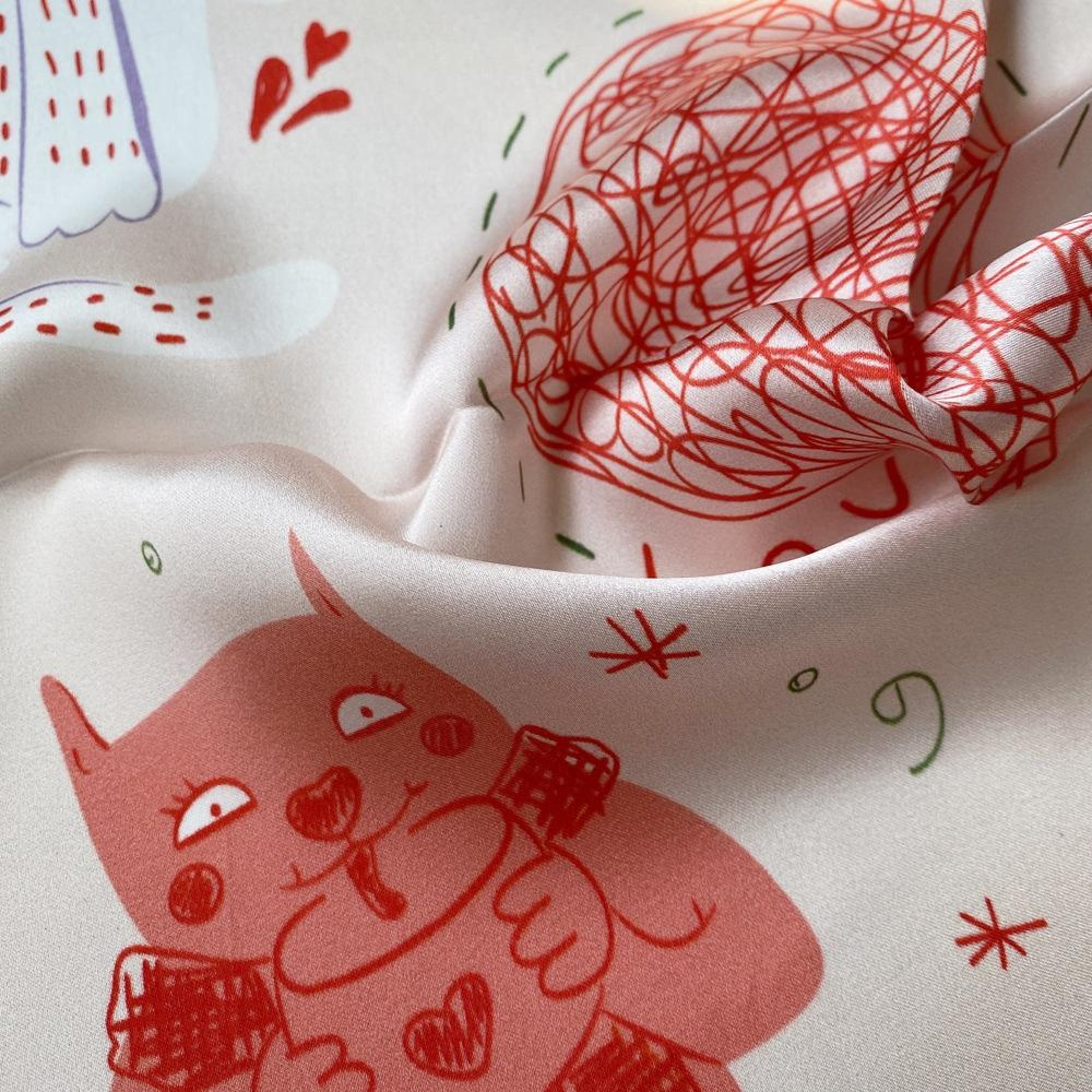 Cute Parent Child Silk Scarf Cartoon Cat Kids Neck Scarf Soft Square Wrap – view 4